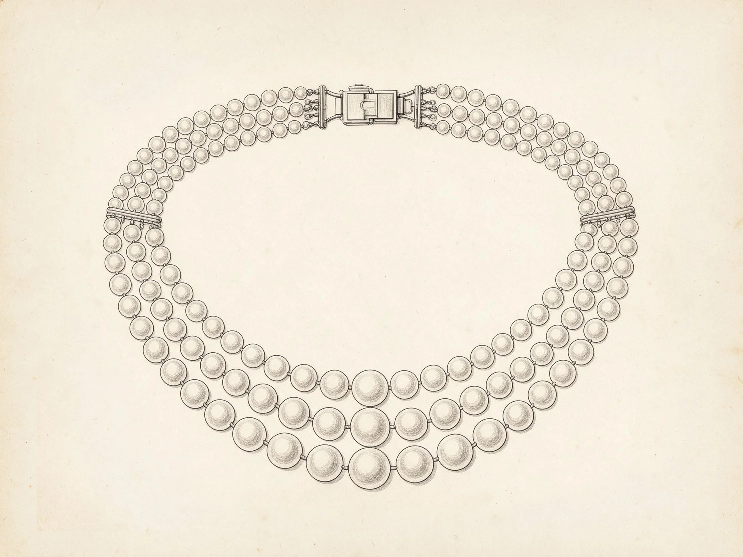 Three-strand graduated pearls, c.1955