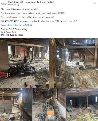 A collage of five images showing the interior of a house undergoing demolition or cleanup. The rooms have exposed wooden beams, debris on the ground, discarded tires, furniture, and construction tools. Some areas have dirt and broken structures, indi