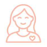 Simple line drawing of a smiling woman with long hair and a heart-shaped detail on her shirt.