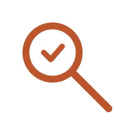 Magnifying glass with a check mark inside.