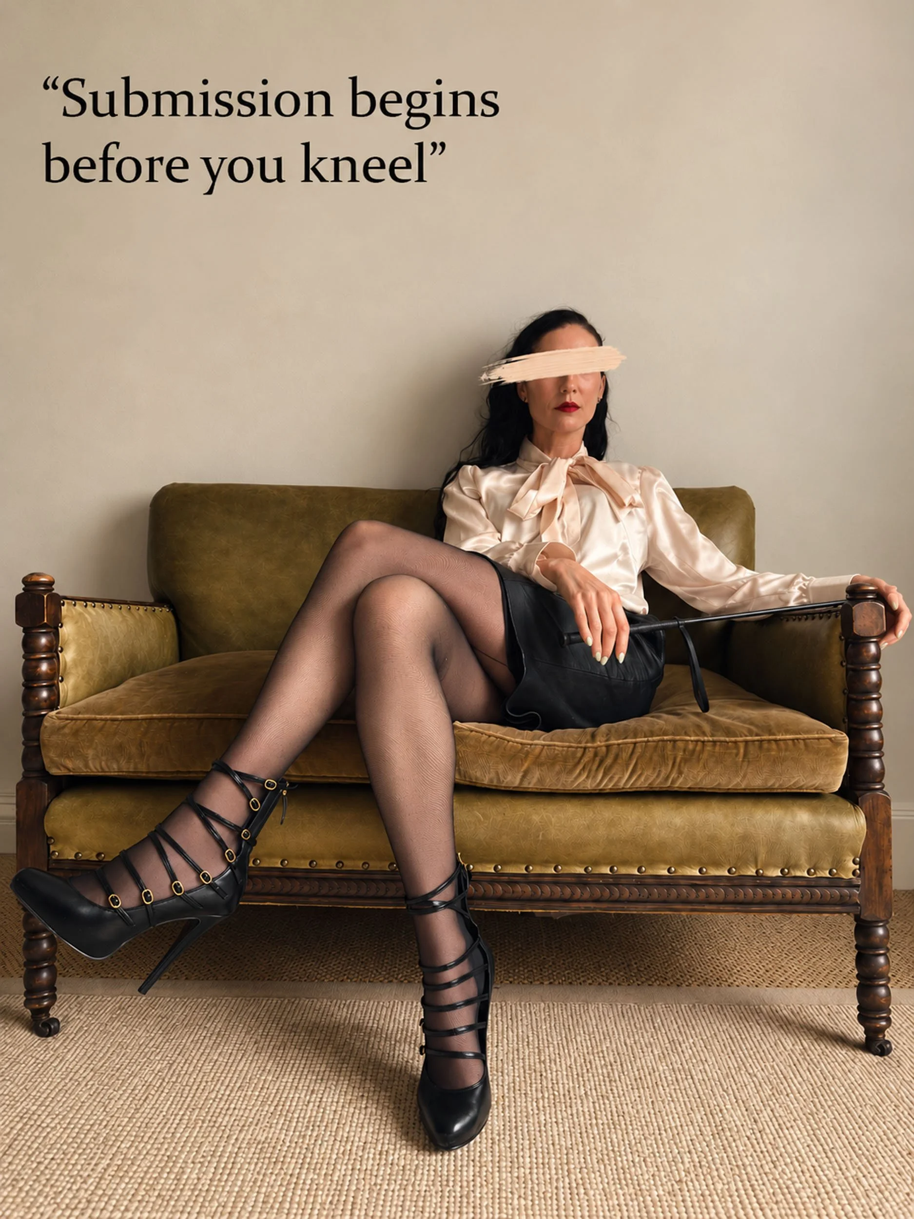 Mistress Coramina seated in an armchair