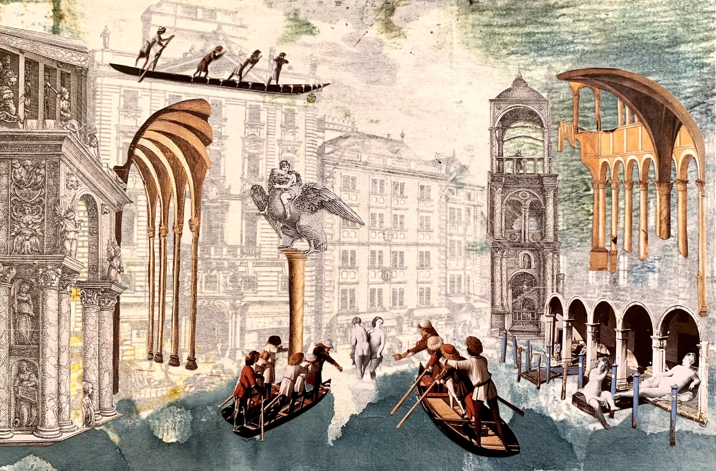 Die schwimmende Stadt - Begegnung unter den Arkaden | 20 x 30 cm