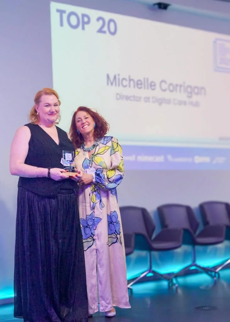 Michelle Corrigan accepting the Most Inspiring Woman in Cyber award