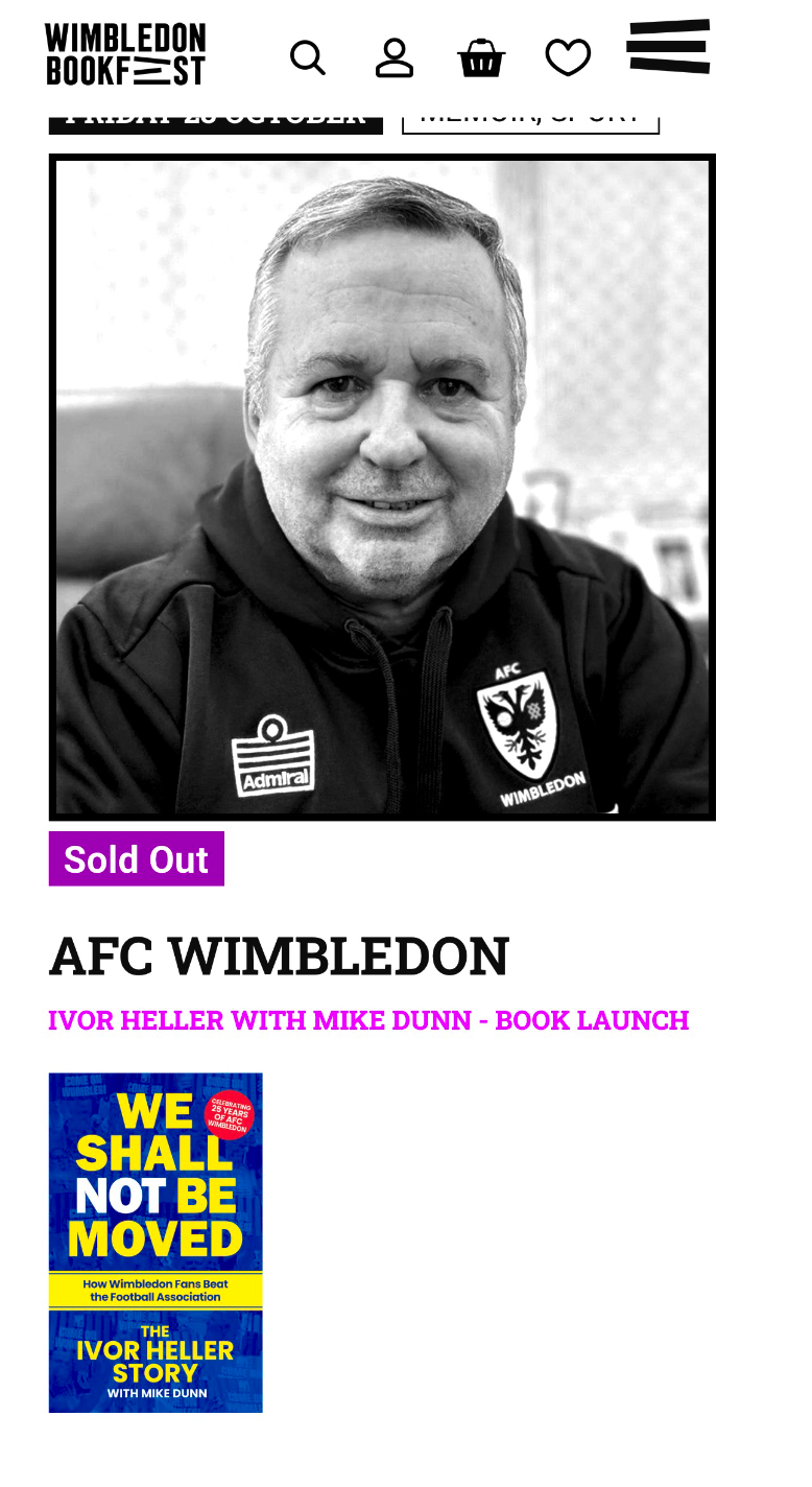 Tickets to see Ivor at the prestigious Wimbledon Bookfest sold out rapidly