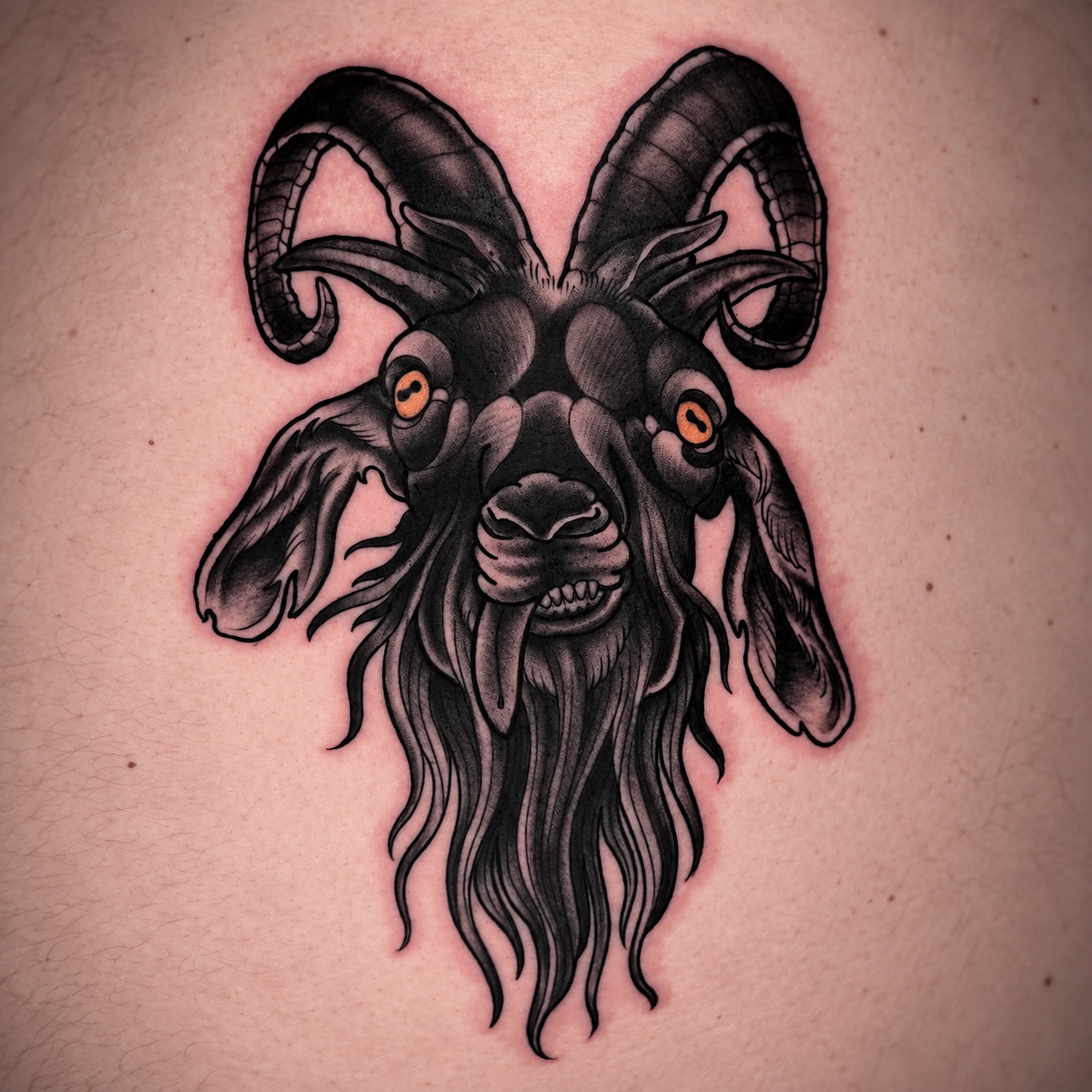 Black and gray goat tattoo by Miami tattoo artist Adrian Aguirre