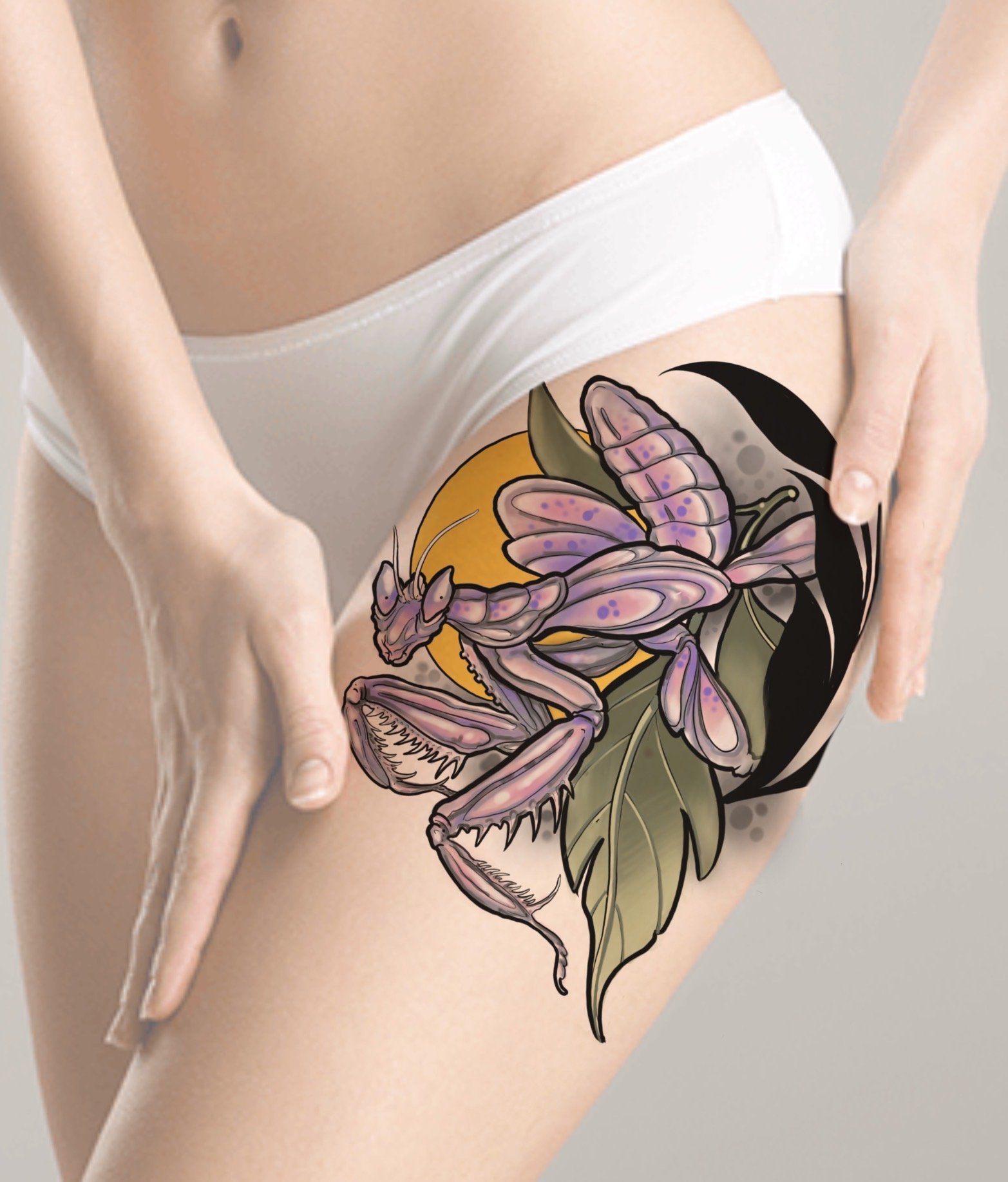 orchid-mantis-thigh-placement-tattoo-design-miami-adrian-aguirre