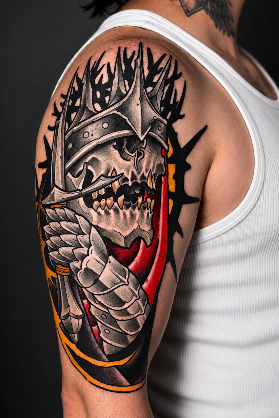 neo-traditional-armored-skull-tattoo-miami