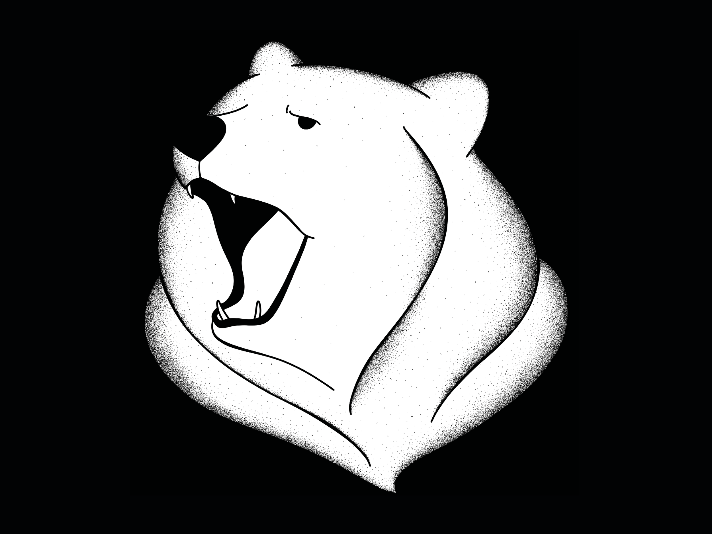 Ilustração em preto e branco de um urso rugindo, com a cabeça na forma de um coração destaque na imagem.