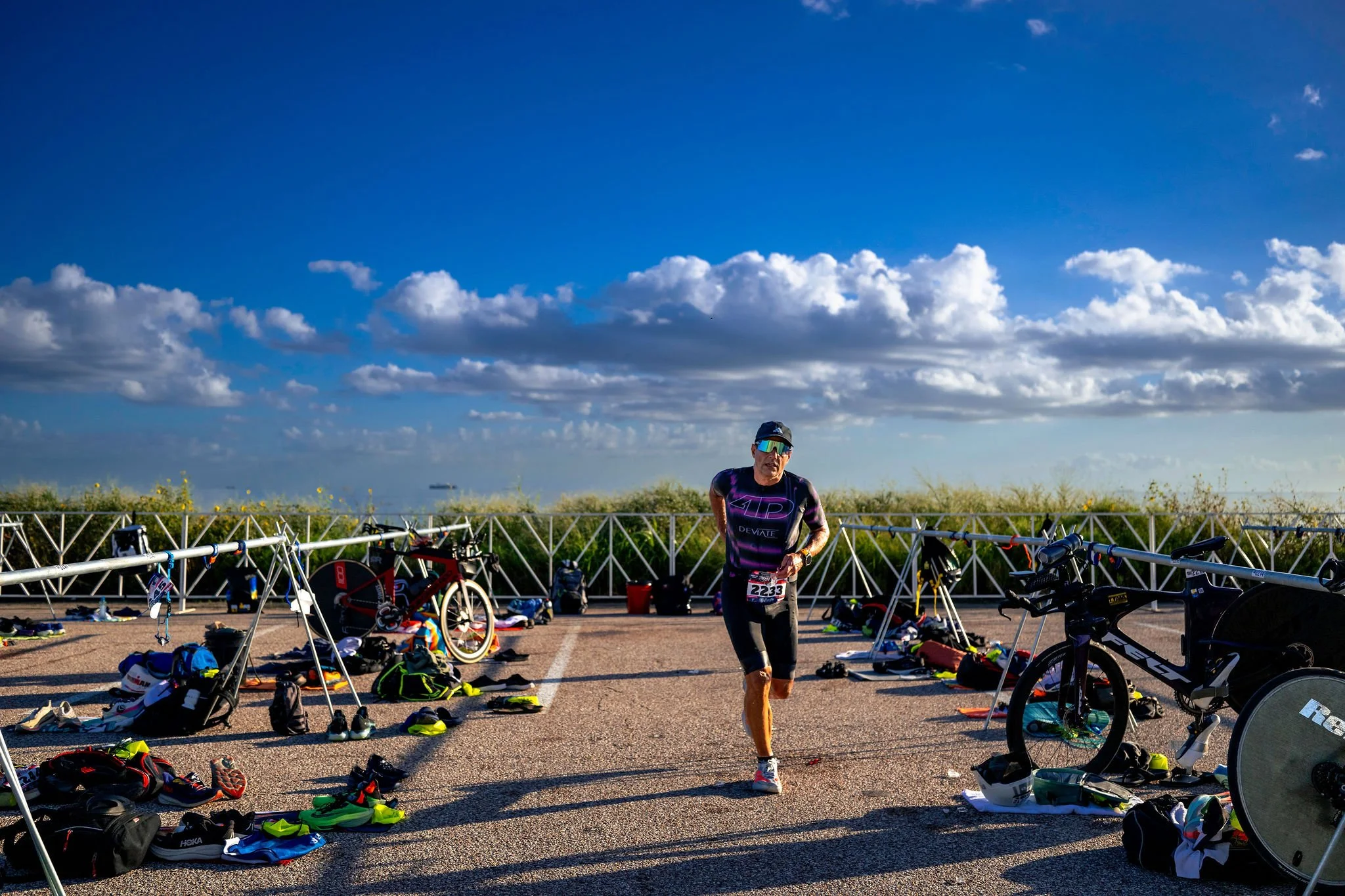 Athlete running through transition