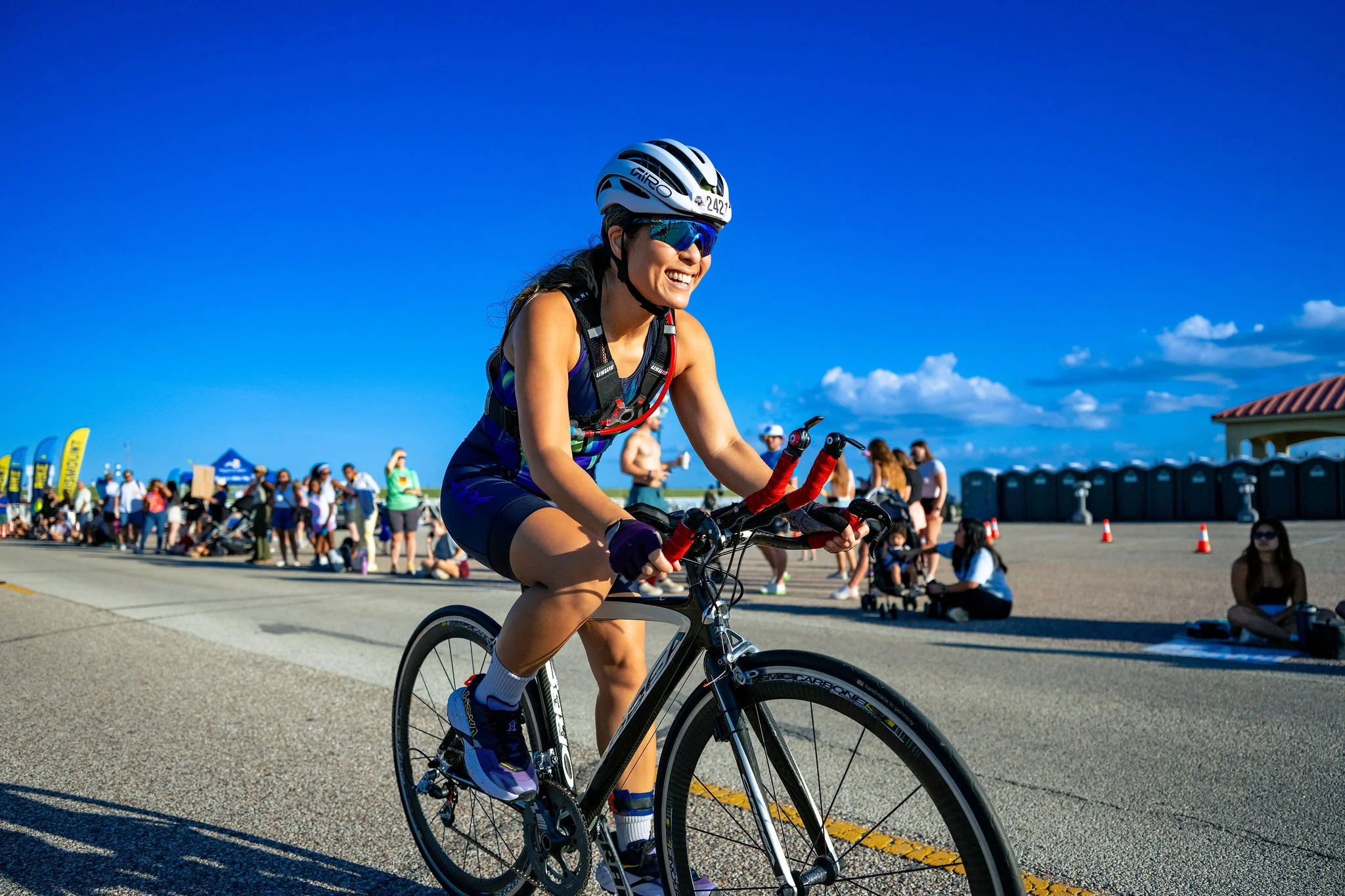 Cyclist leaving transition