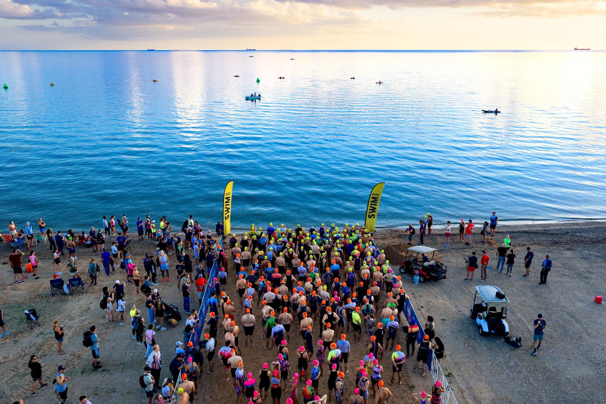 Swim start gathering beside Galveston Bay