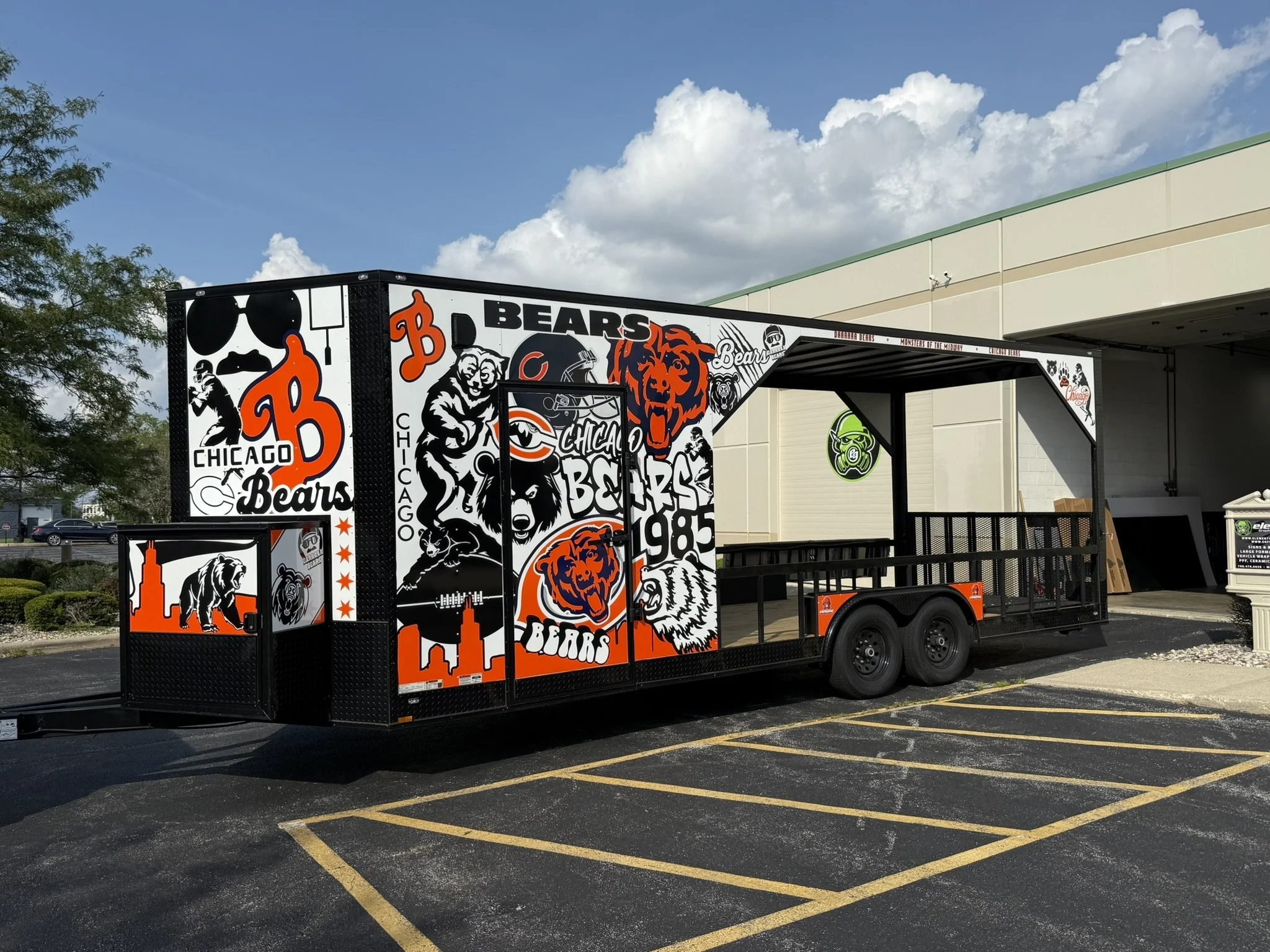 Chicago Bears themed full wrap on an enclosed tailgate trailer