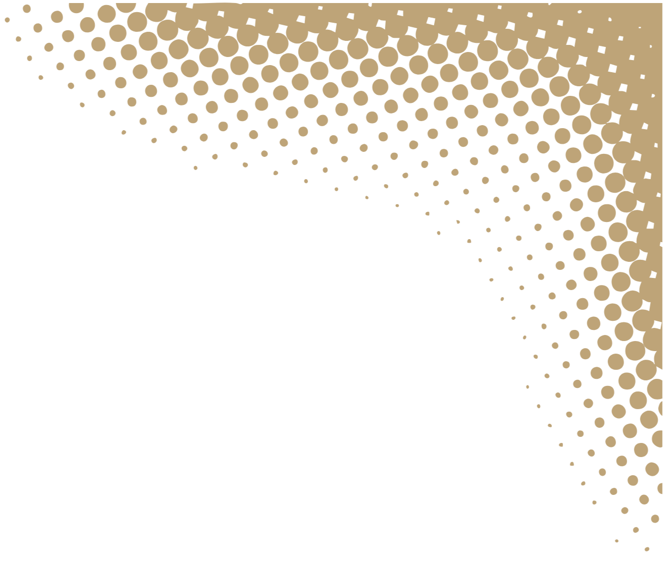 Ein abstraktes Design mit beige Kreisen und Quadraten, die von oben links nach unten rechts verlaufen, auf einem schwarzen Hintergrund.