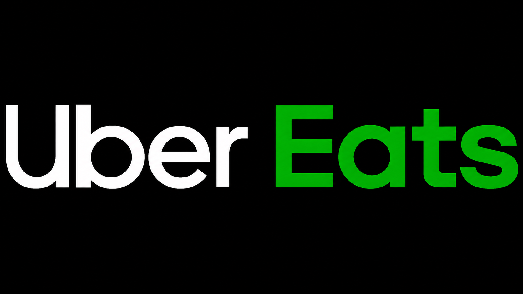 Uber Eats logo with white and green text on a black background.