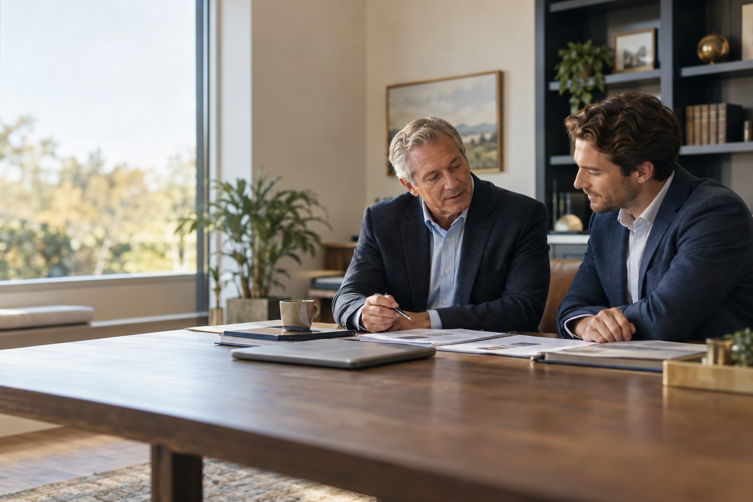 Business owner reviewing an employee ownership succession plan with a trusted employee