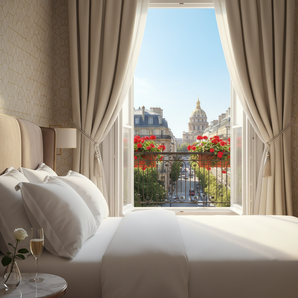 Luxury hotel suite overlooking the Eiffel Tower in Paris Luxury hotel suite overlooking the Eiffel Tower in Paris