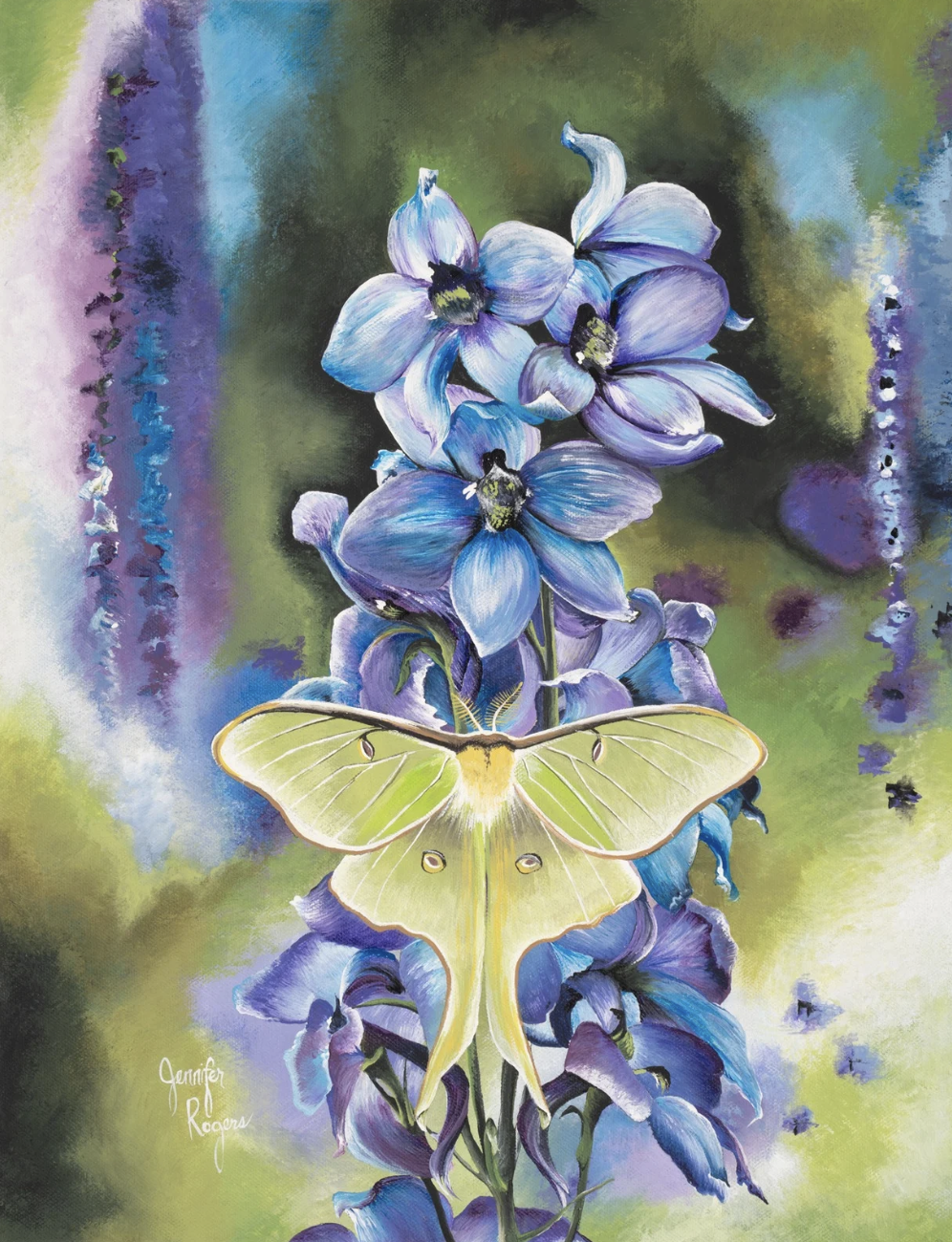 Larkspur & Luna Moth - July Flower