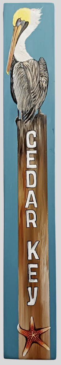 Cedar Key Coastal Signboard - Pelican & Starfish