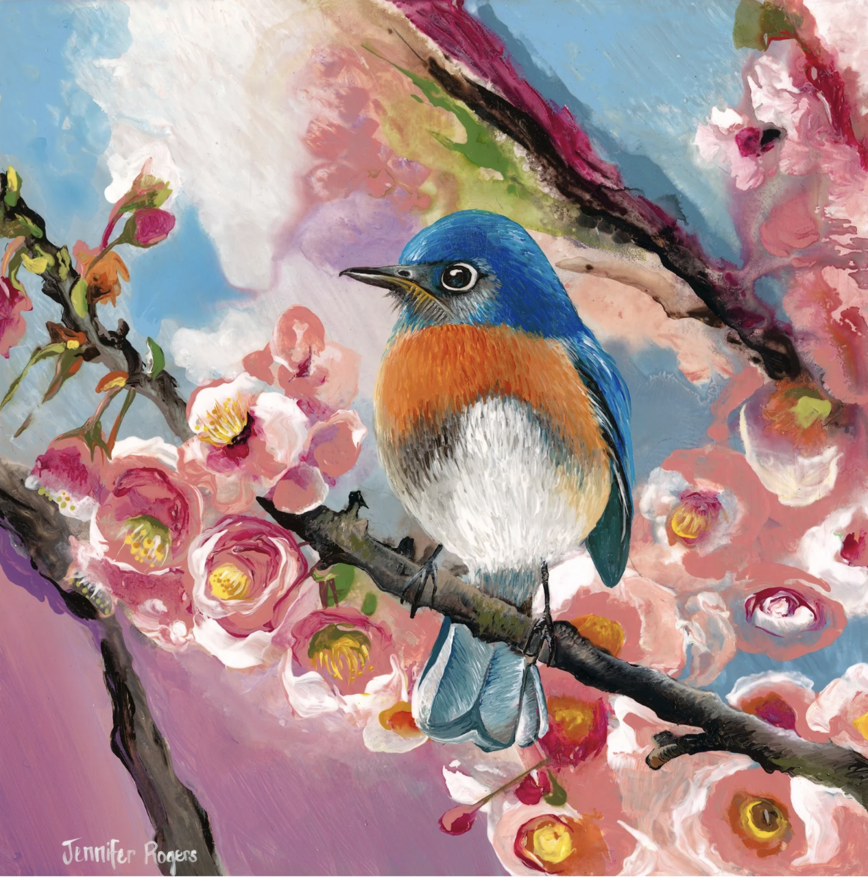 Cherry Blossoms & Bluebird - March Flower