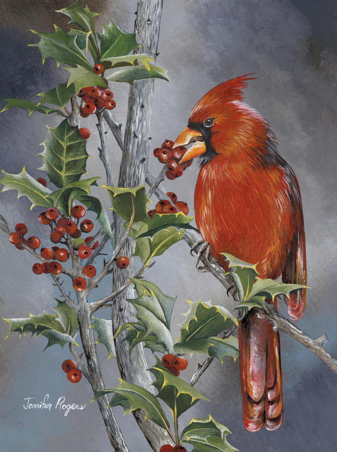 Holly & Cardinal - December Flower