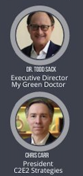 Profile images of Dr. Todd Sacky, Executive Director of My Green Doctor, and Chris Carr, President of C2E2 Strategies, with their names and titles.