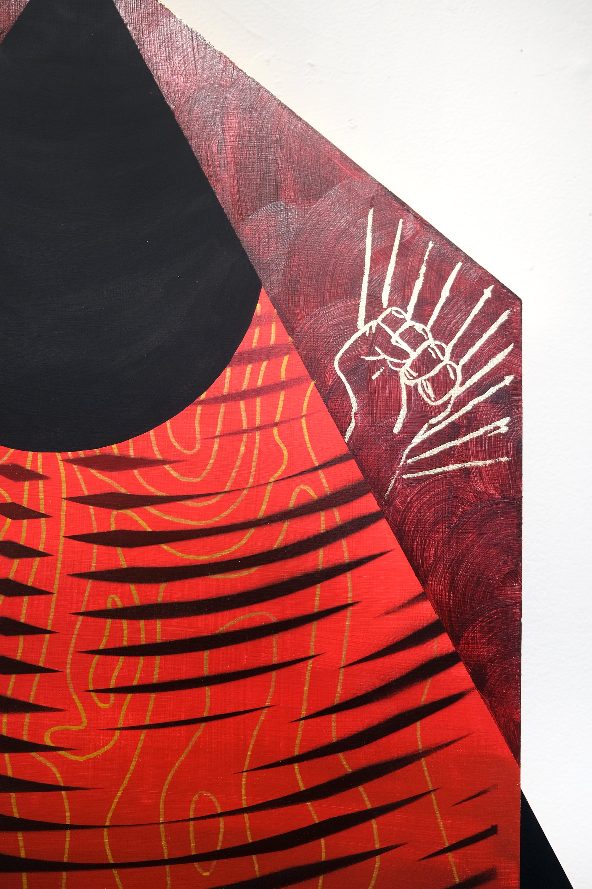 Avarus (detail)
2026
36 × 30 x 2.25 inches
Acrylic, acrylic mediums, spray paint on
custom-shaped MDF wood panels