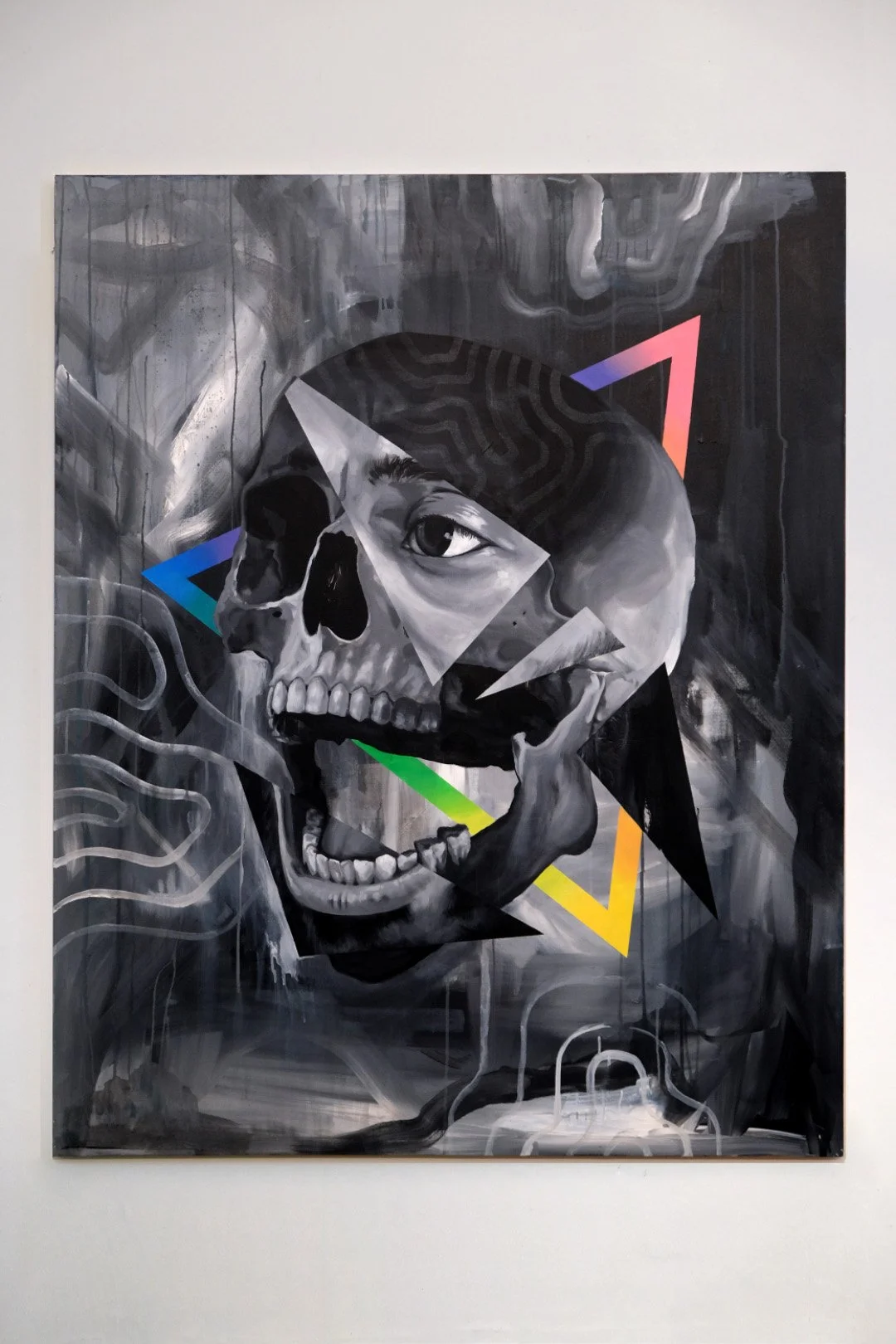 A detail image of the painting Self-portrait 04 from the series Mixed Blood Manifesto