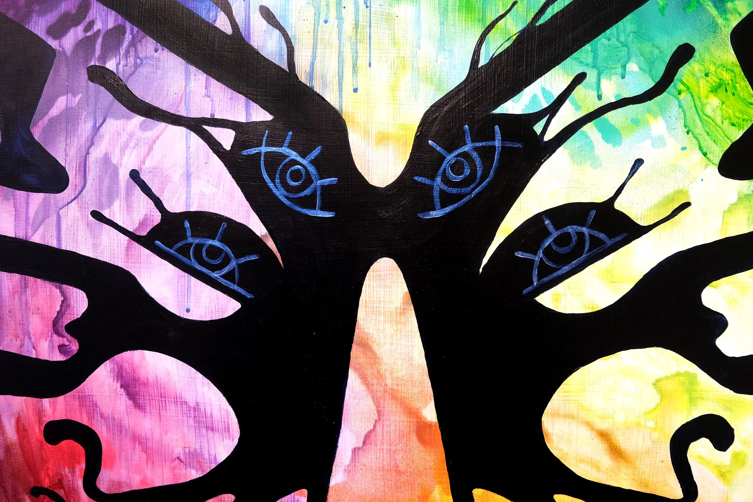 Myuzu (detail)
2026
45 × 50 x 2.25 inches
Acrylic, acrylic mediums, spray paint on
custom-shaped MDF wood panels