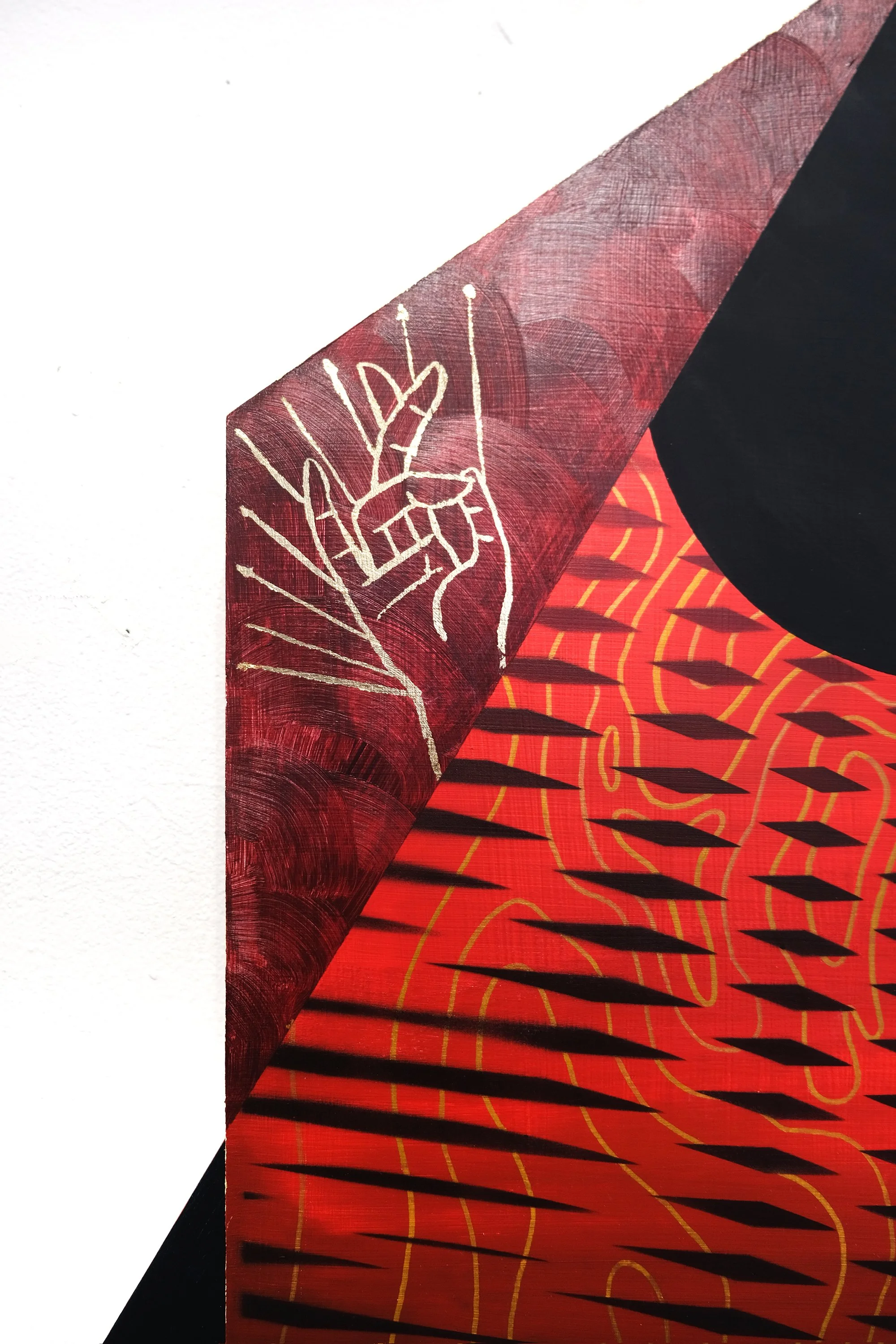 Avarus (detail)
2026
36 × 30 x 2.25 inches
Acrylic, acrylic mediums, spray paint on
custom-shaped MDF wood panels