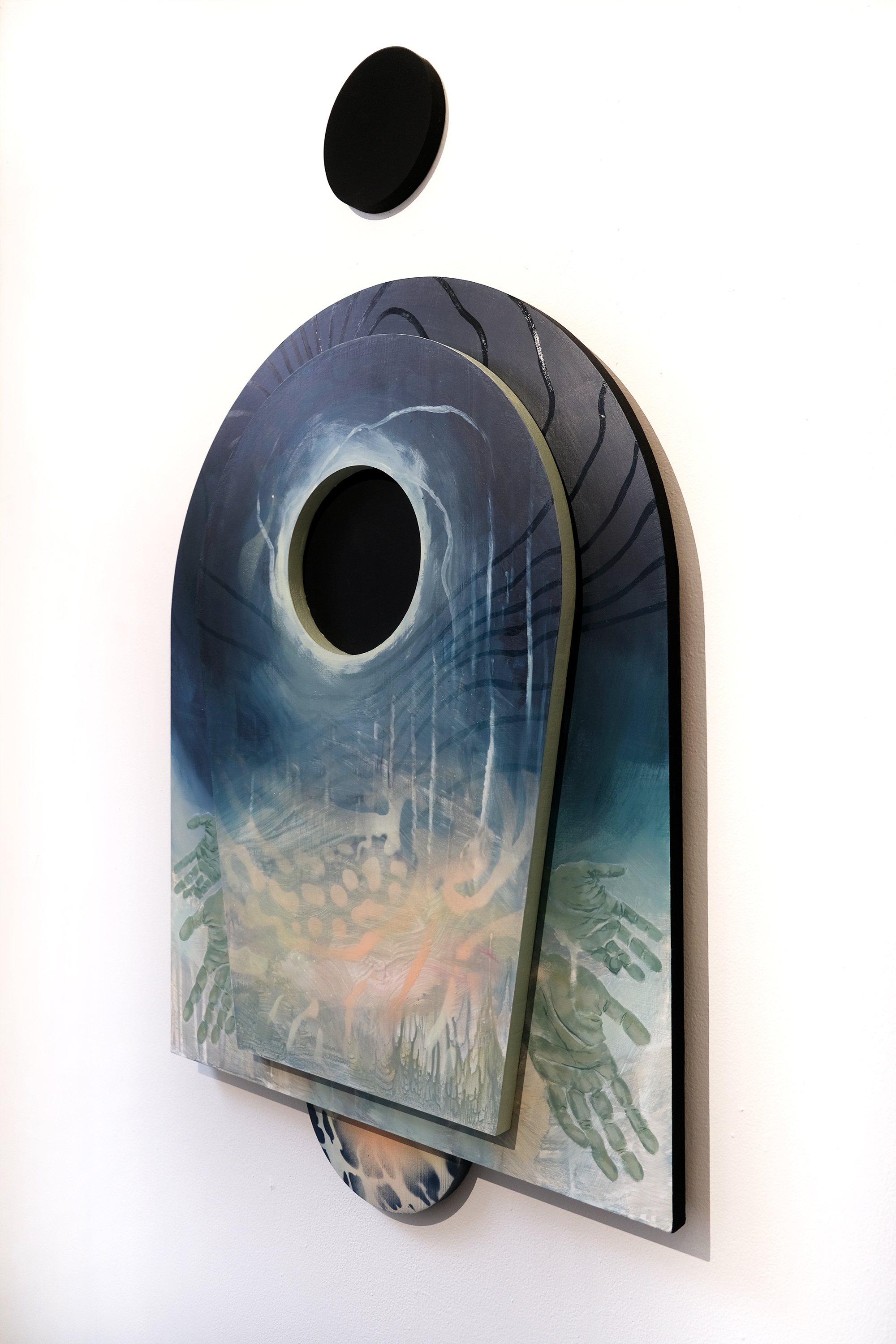 Entropia (detail)
2026
42 × 24 x 2.25 inches
Acrylic, acrylic mediums, spray paint on
custom-shaped MDF wood panels