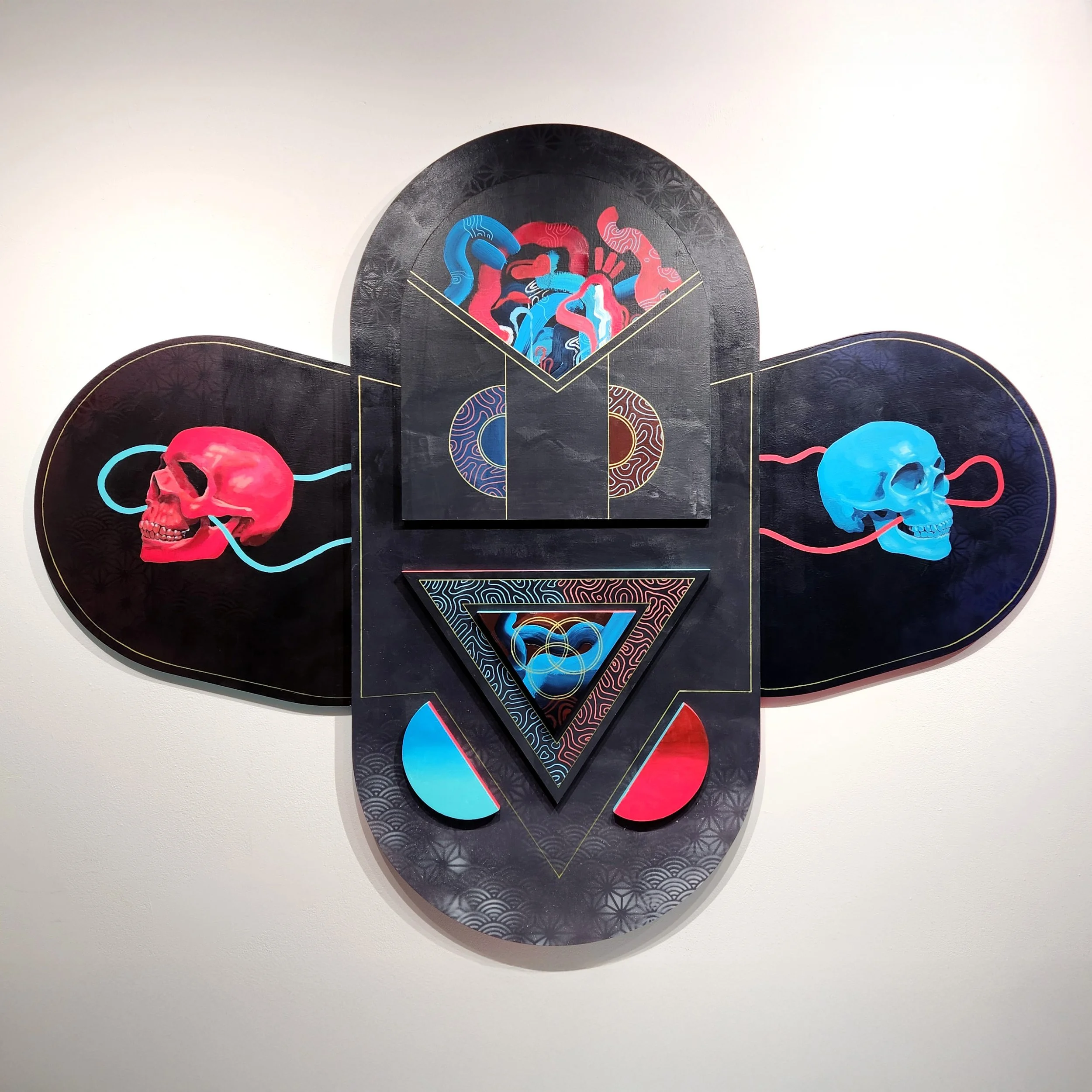 Anaglyphid II: Altar to Pluralism
2025
48 x 60 x 2.25 inches
Acrylic and spray paint on MDF