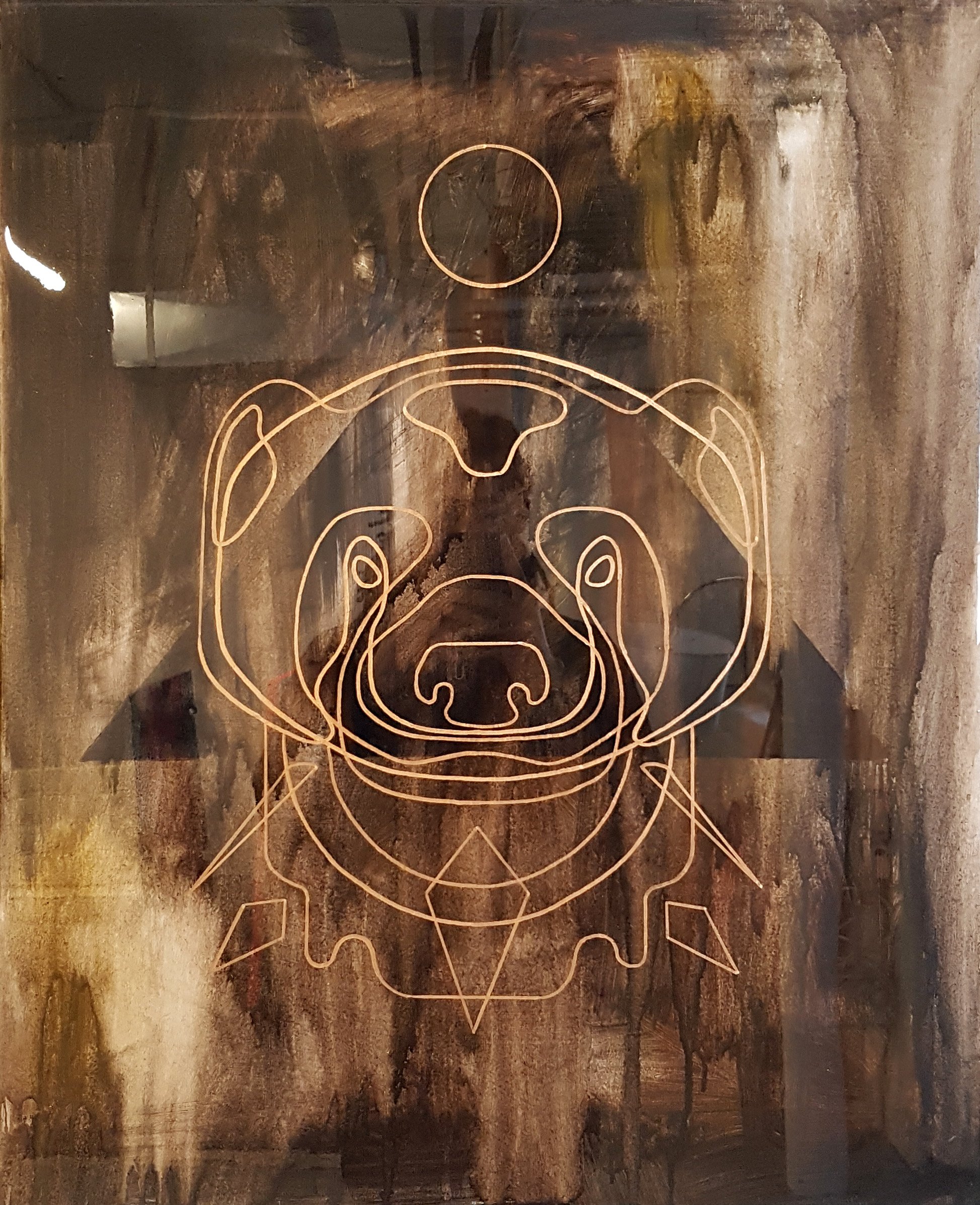 Mesmo Gulo
2018
30 × 24 x 1.5 inches
Acrylic, metallic ink, epoxy resin on wood