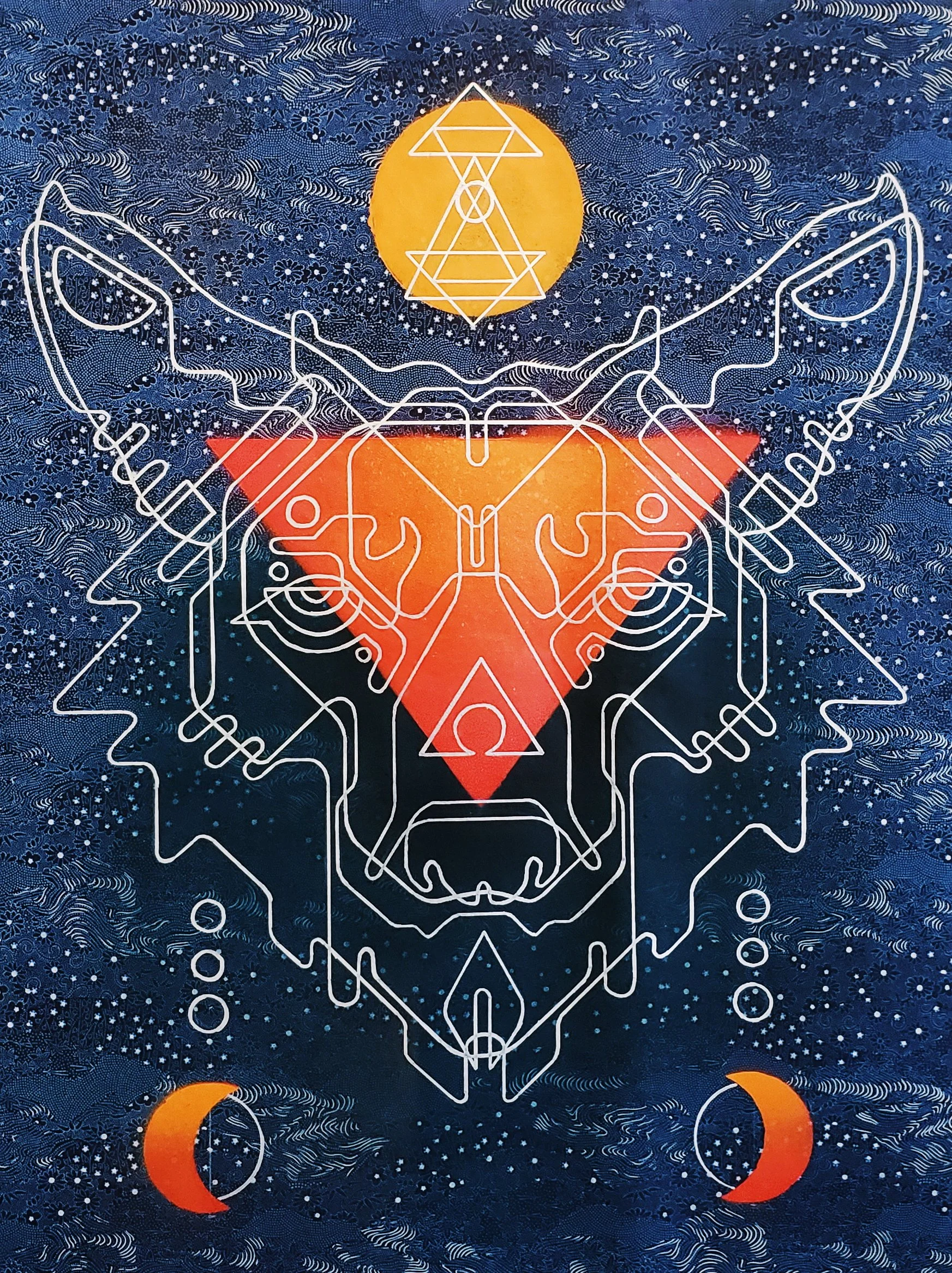 Mesmo Kaiyote
2019
30 × 20 inches
Acrylic and spray paint on Nepalese paper