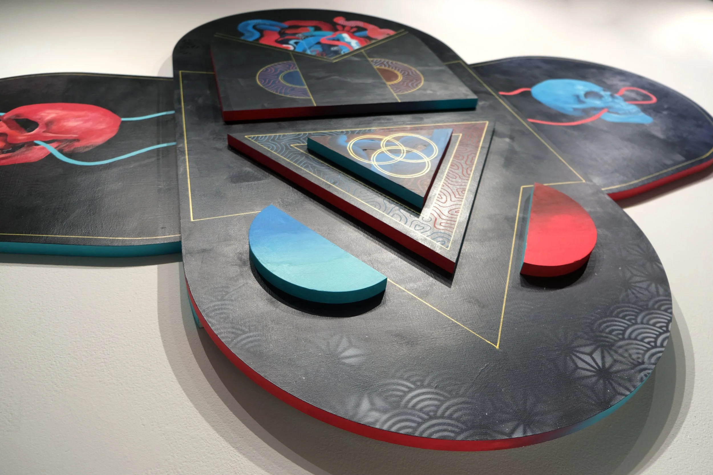 Anaglyphid II: Altar to Pluralism (detail)
2025
48 x 60 x 2.25 inches
Acrylic and spray paint on MDF