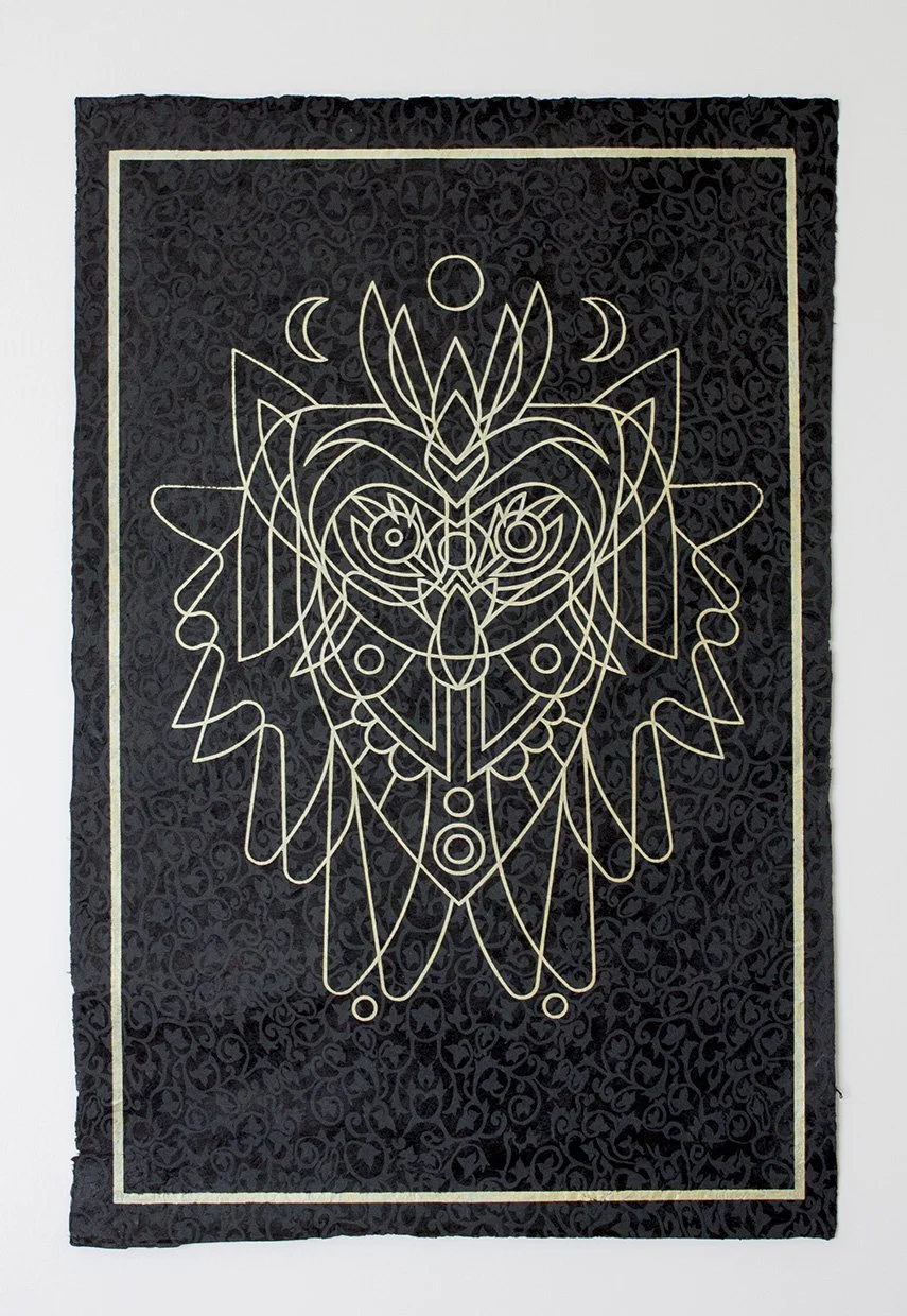 Mesmo Owl (Black)
2014
30 × 20 inches
Hand-pulled silk screen on Nepalese paper