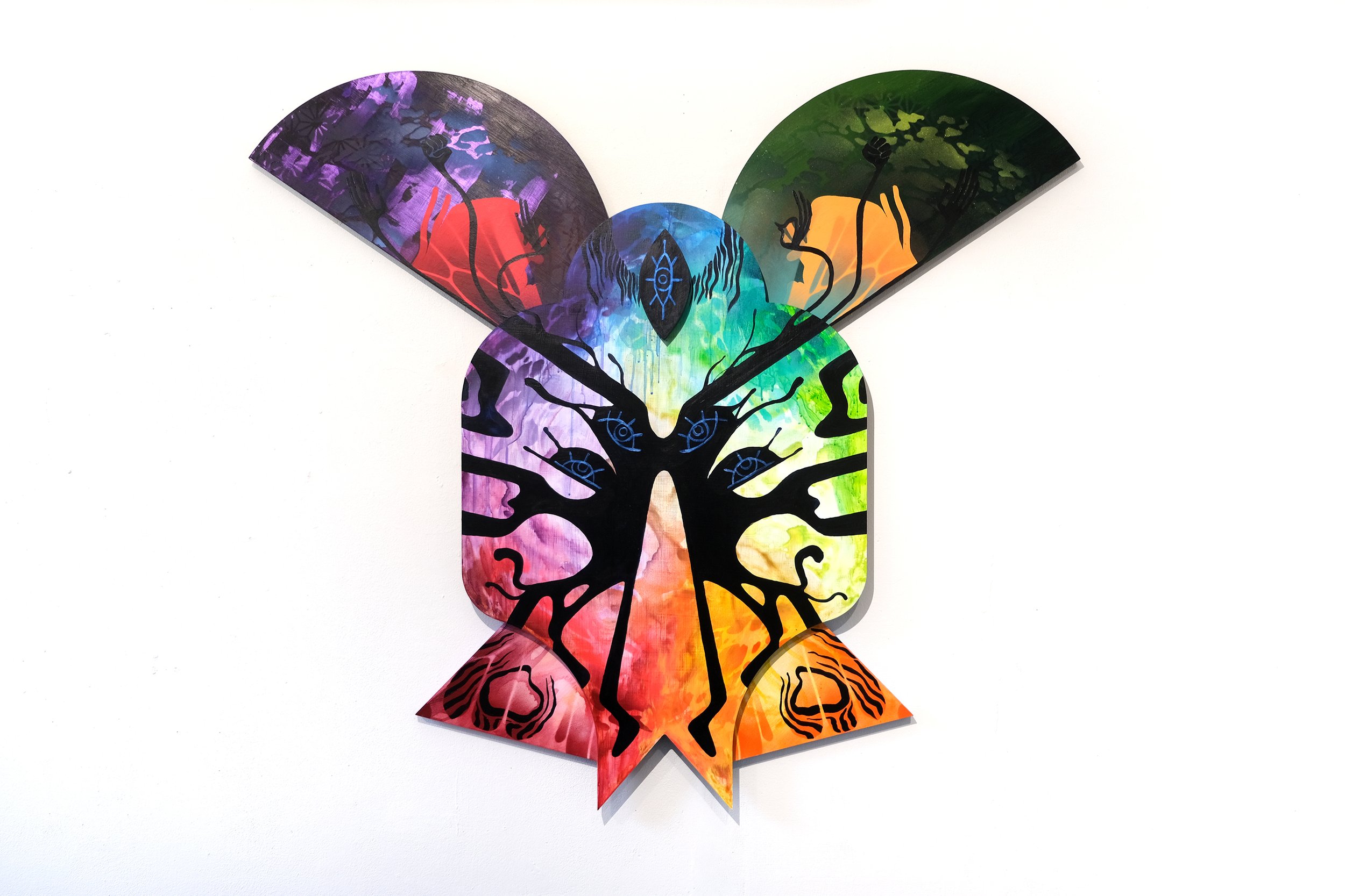 Myuzu
2026
45 × 50 x 2.25 inches
Acrylic, acrylic mediums, spray paint on
custom-shaped MDF wood panels
