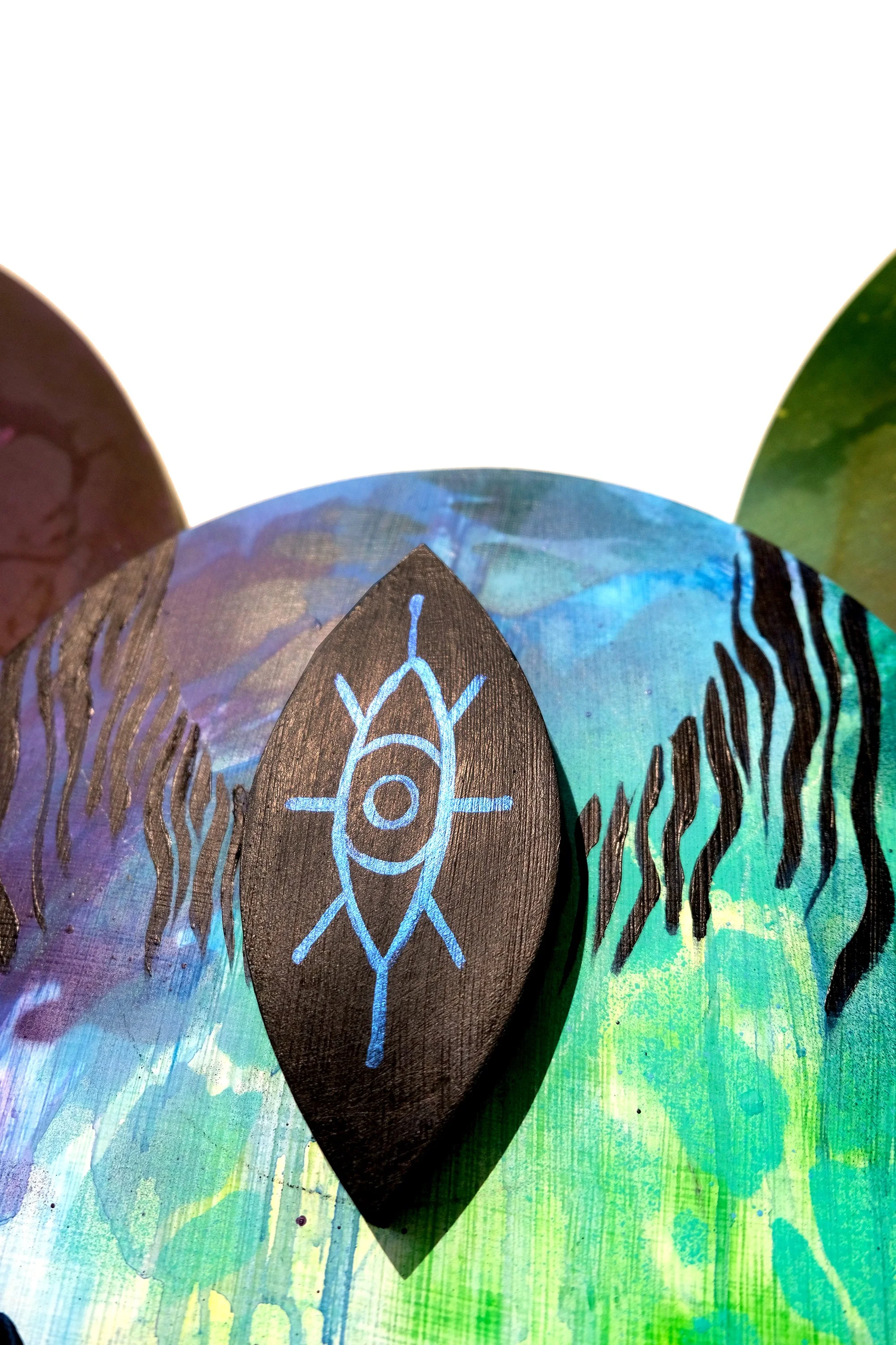 Myuzu (detail)
2026
45 × 50 x 2.25 inches
Acrylic, acrylic mediums, spray paint on
custom-shaped MDF wood panels