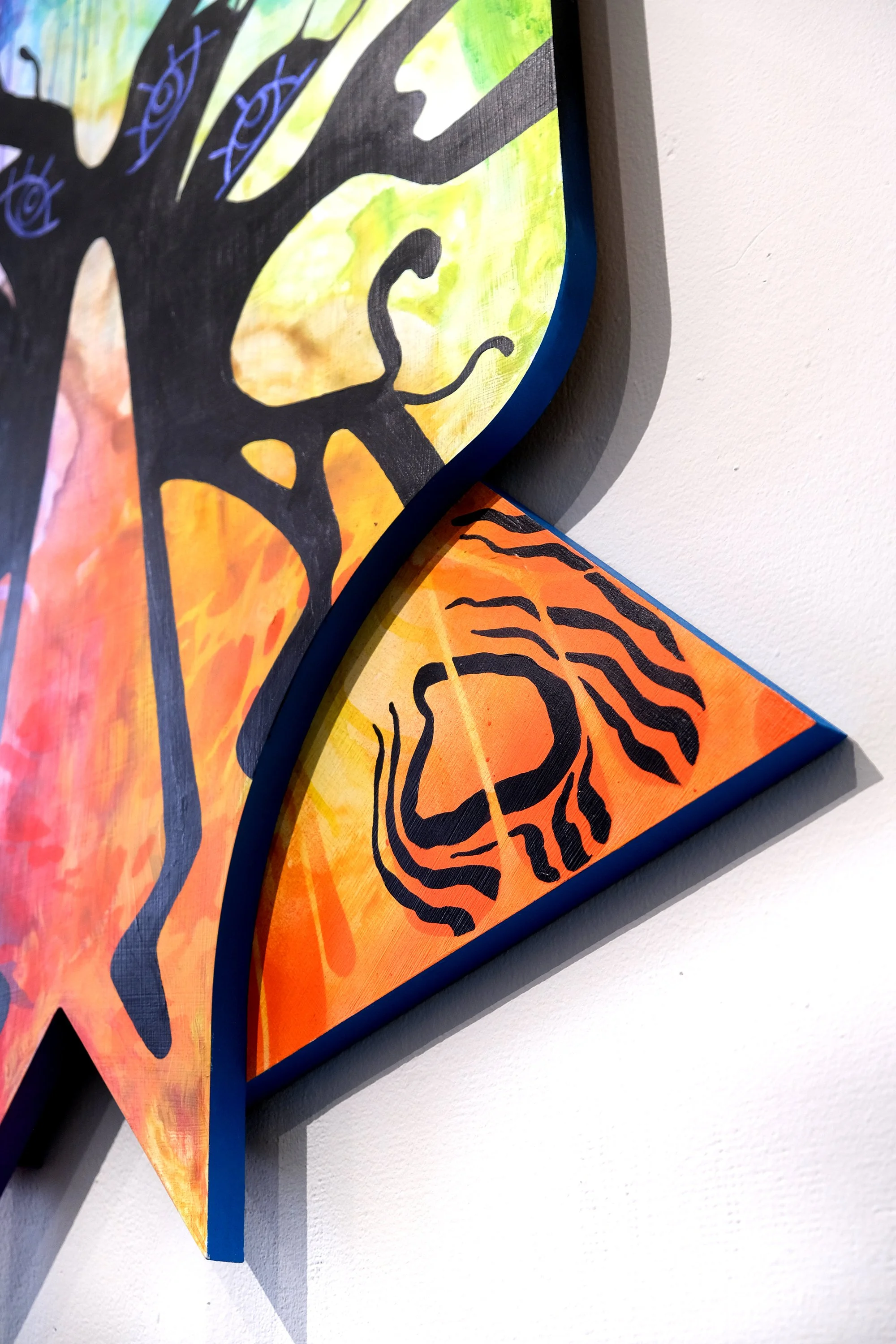 Myuzu (detail)
2026
45 × 50 x 2.25 inches
Acrylic, acrylic mediums, spray paint on
custom-shaped MDF wood panels