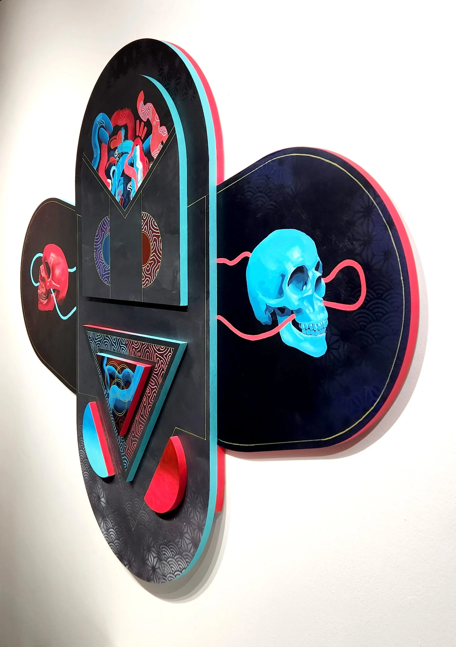 Anaglyphid II: Altar to Pluralism (detail)
2025
48 x 60 x 2.25 inches
Acrylic and spray paint on MDF