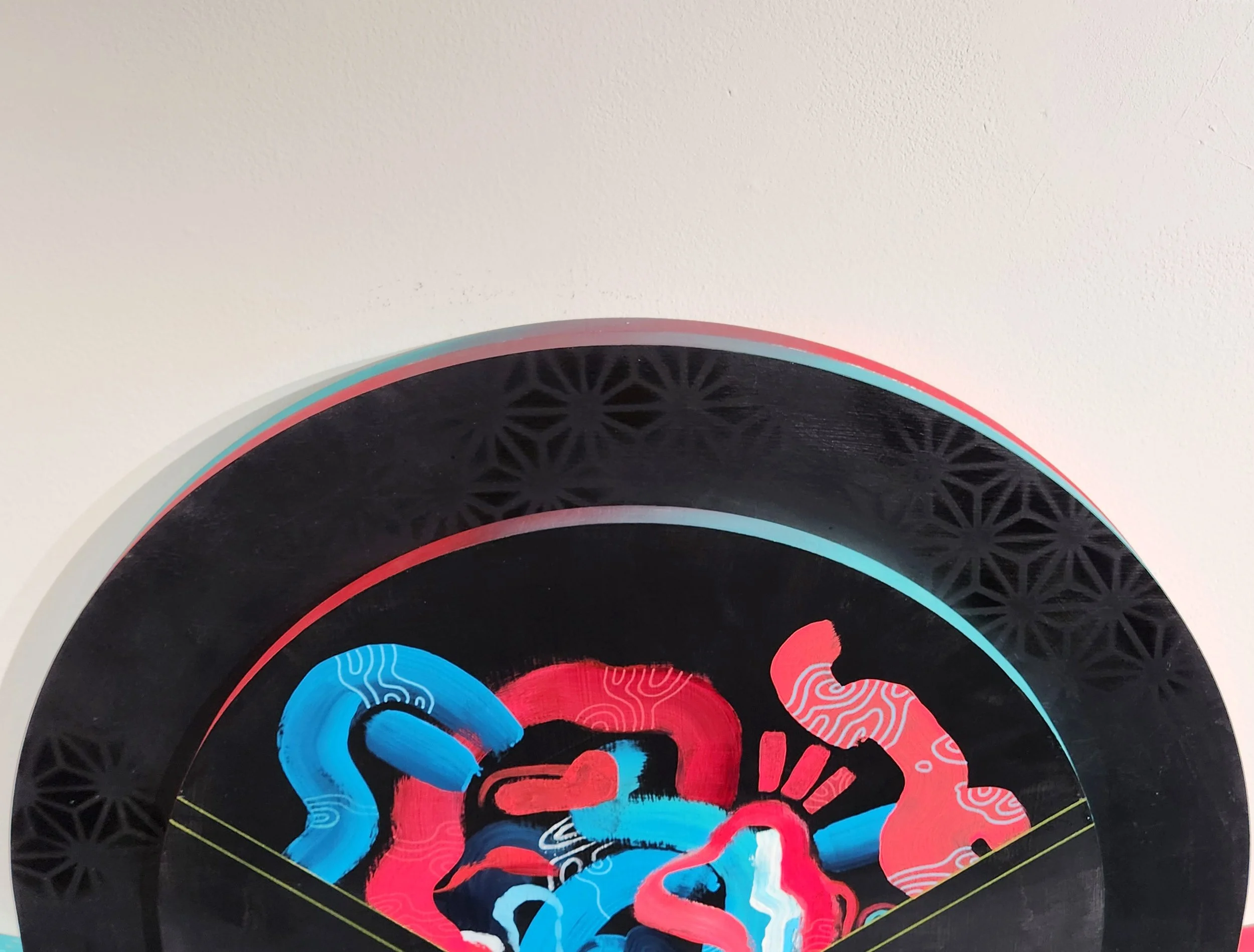 Anaglyphid II: Altar to Pluralism (detail)
2025
48 x 60 x 2.25 inches
Acrylic and spray paint on MDF