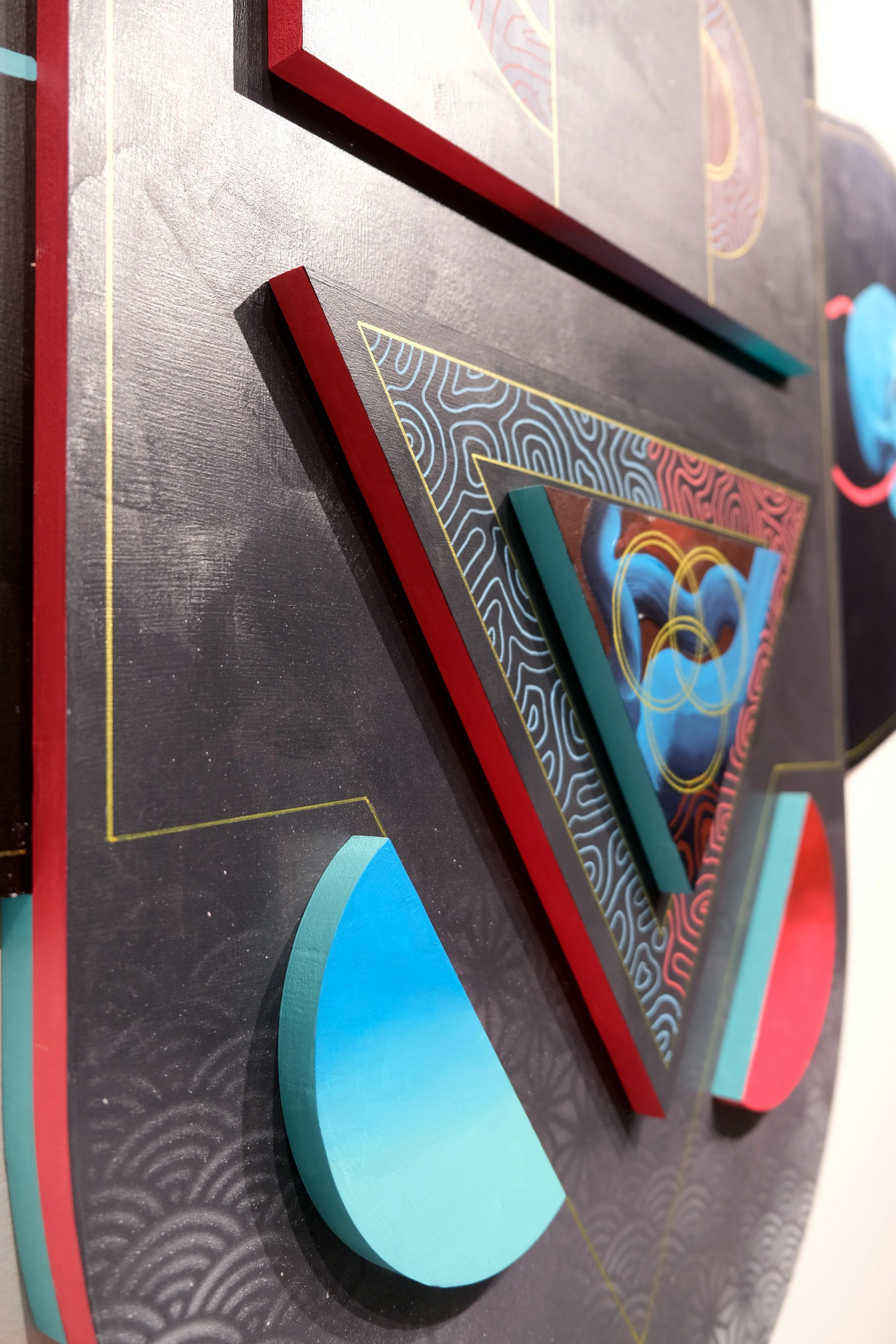 Anaglyphid II: Altar to Pluralism (detail)
2025
48 x 60 x 2.25 inches
Acrylic and spray paint on MDF