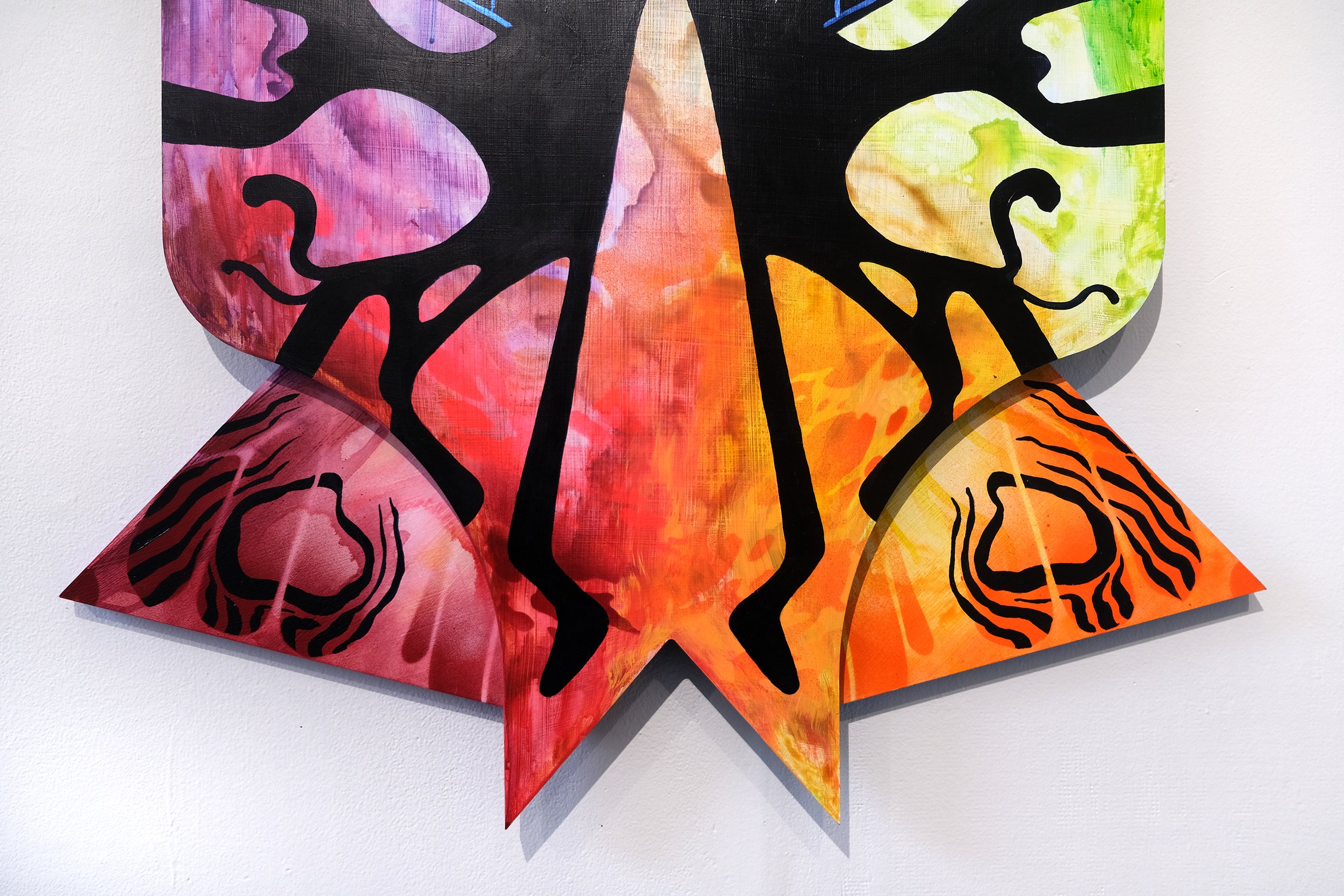 Myuzu (detail)
2026
45 × 50 x 2.25 inches
Acrylic, acrylic mediums, spray paint on
custom-shaped MDF wood panels