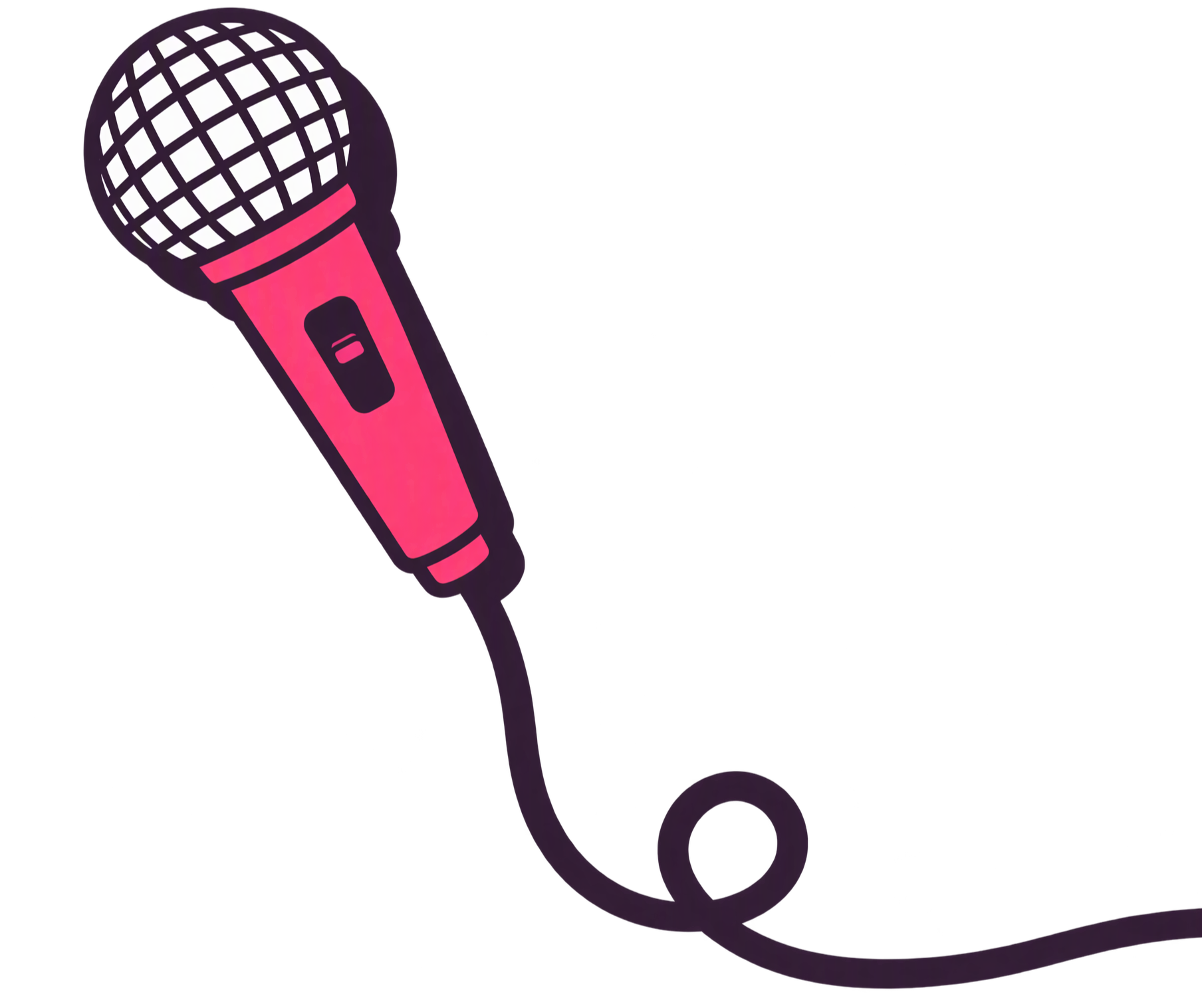 Stylized pink and plum microphone connected to a cord, representing music or performance.