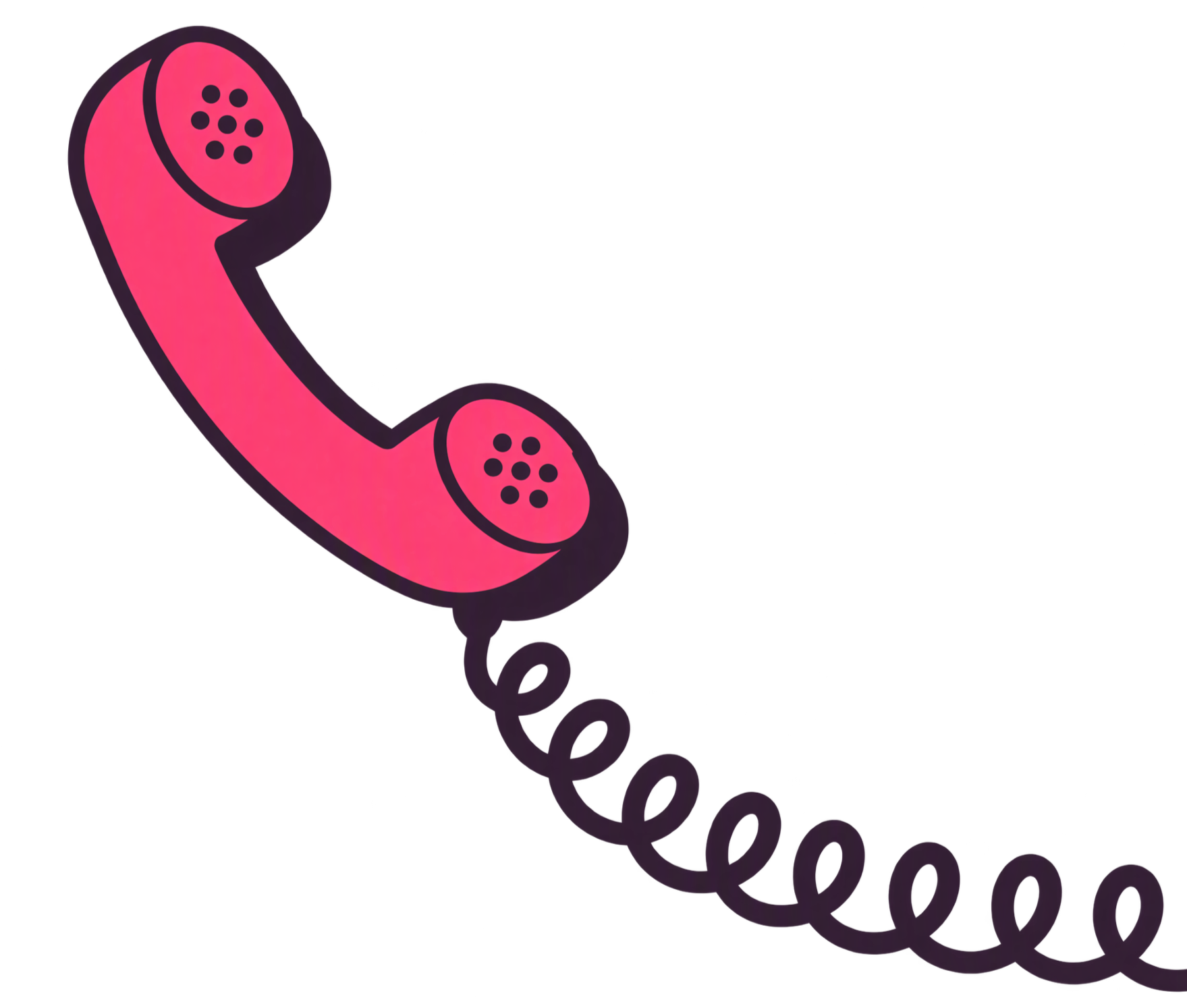 Illustration of a pink corded telephone with a coiled cord.