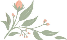 A watercolor illustration of a flowering plant with pink buds and green leaves.
