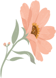 A pink flower with green leaves and a yellow center