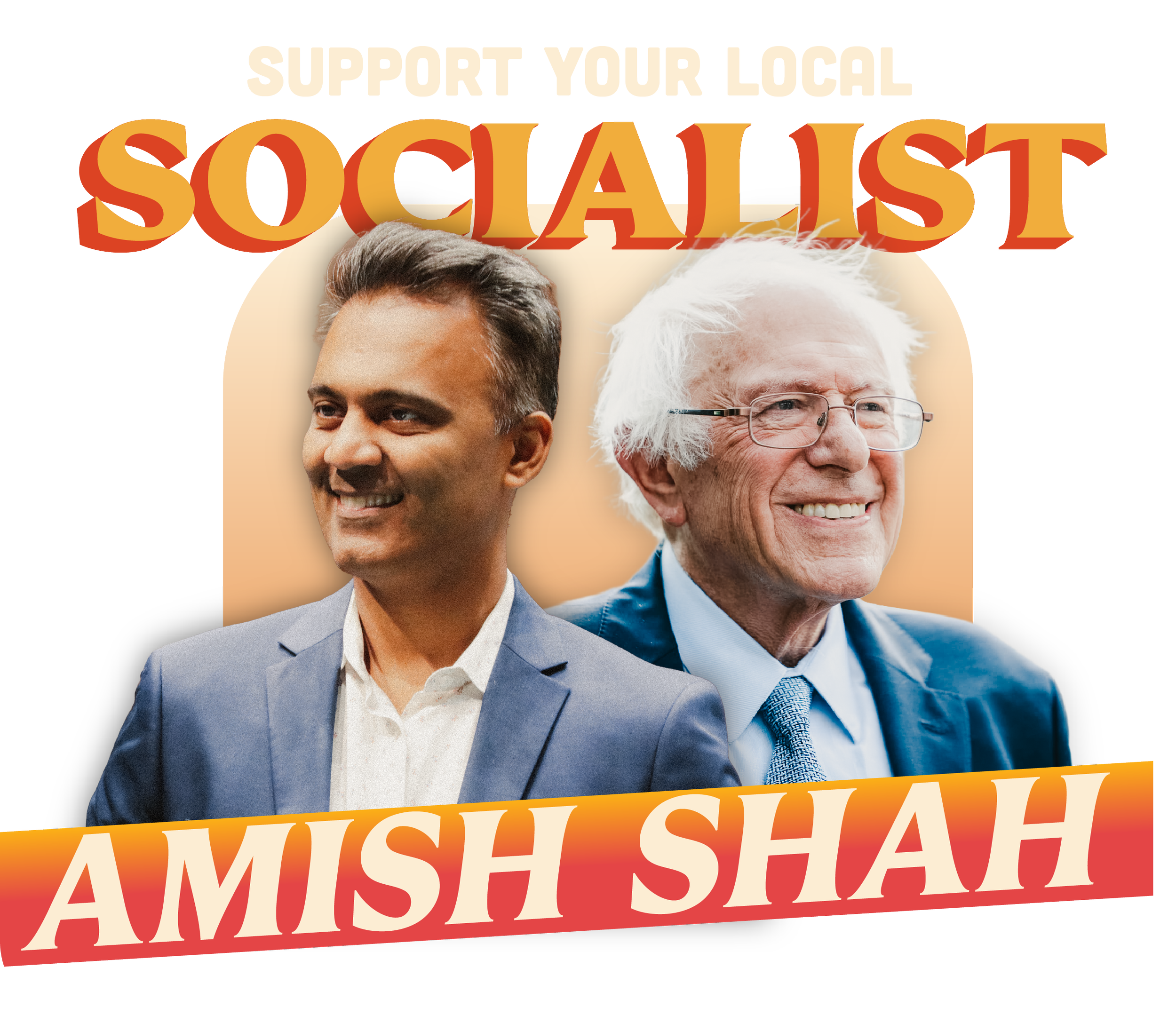 Promotional poster supporting local social cause with the words 'Support Your Local Social' at the top. Features images of two smiling men, one younger and one older, dressed in formal suits, with the background partially visible.