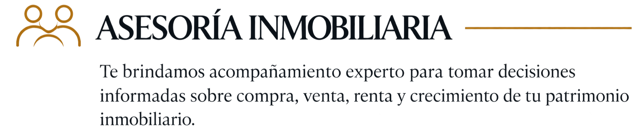 Logo de Asesoría Inmobiliaria con icono de dos personas y texto en español sobre servicios de asesoría en compra, venta y renta de bienes inmuebles.