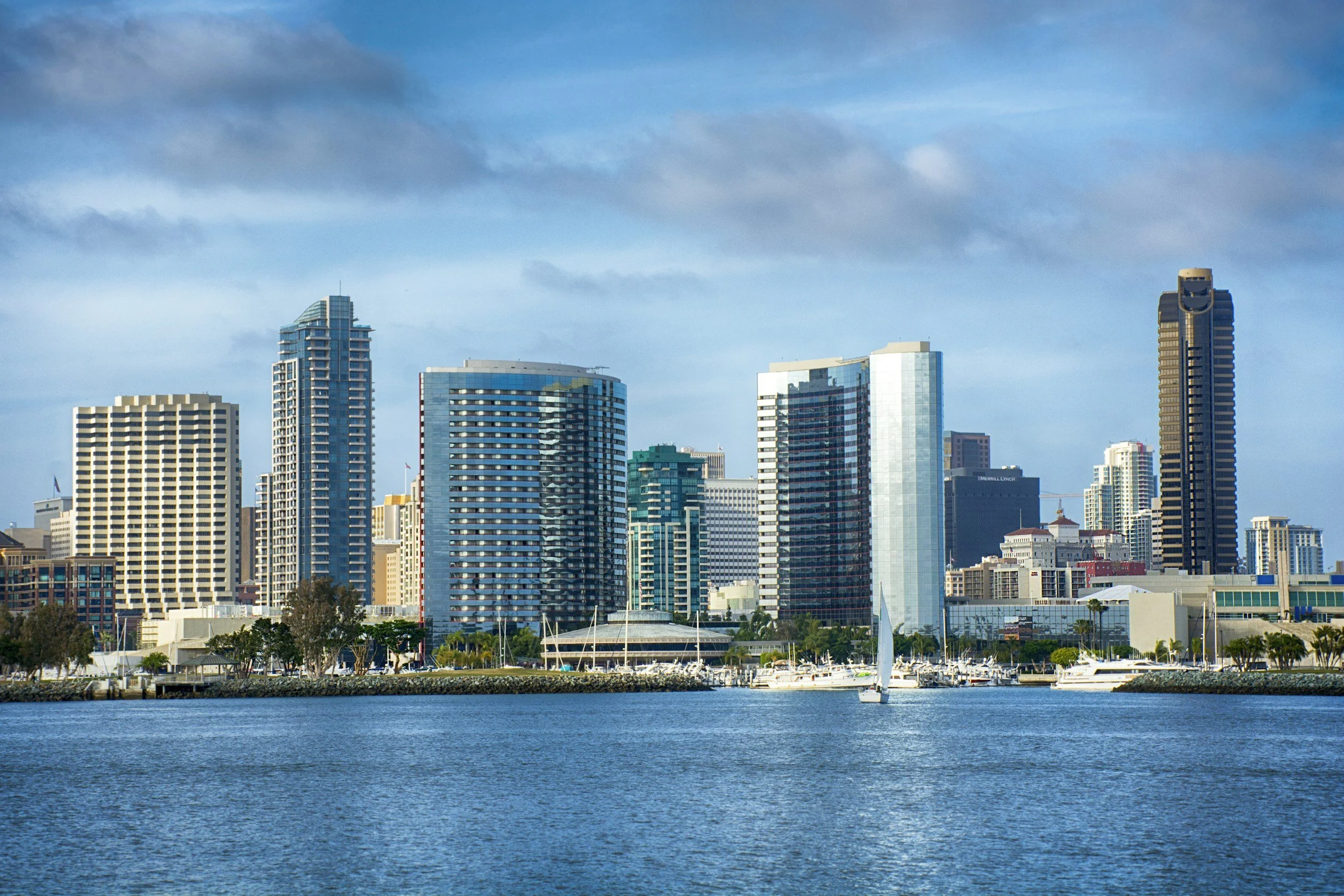 Daytime view of the San Diego waterfront and downtown skyline