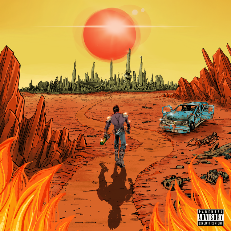 Mike Bandanna's album "The Road to H*ll Is Paved With Good Intentions" cover. An album detailing the extent of depravity for the sake of achievement.
